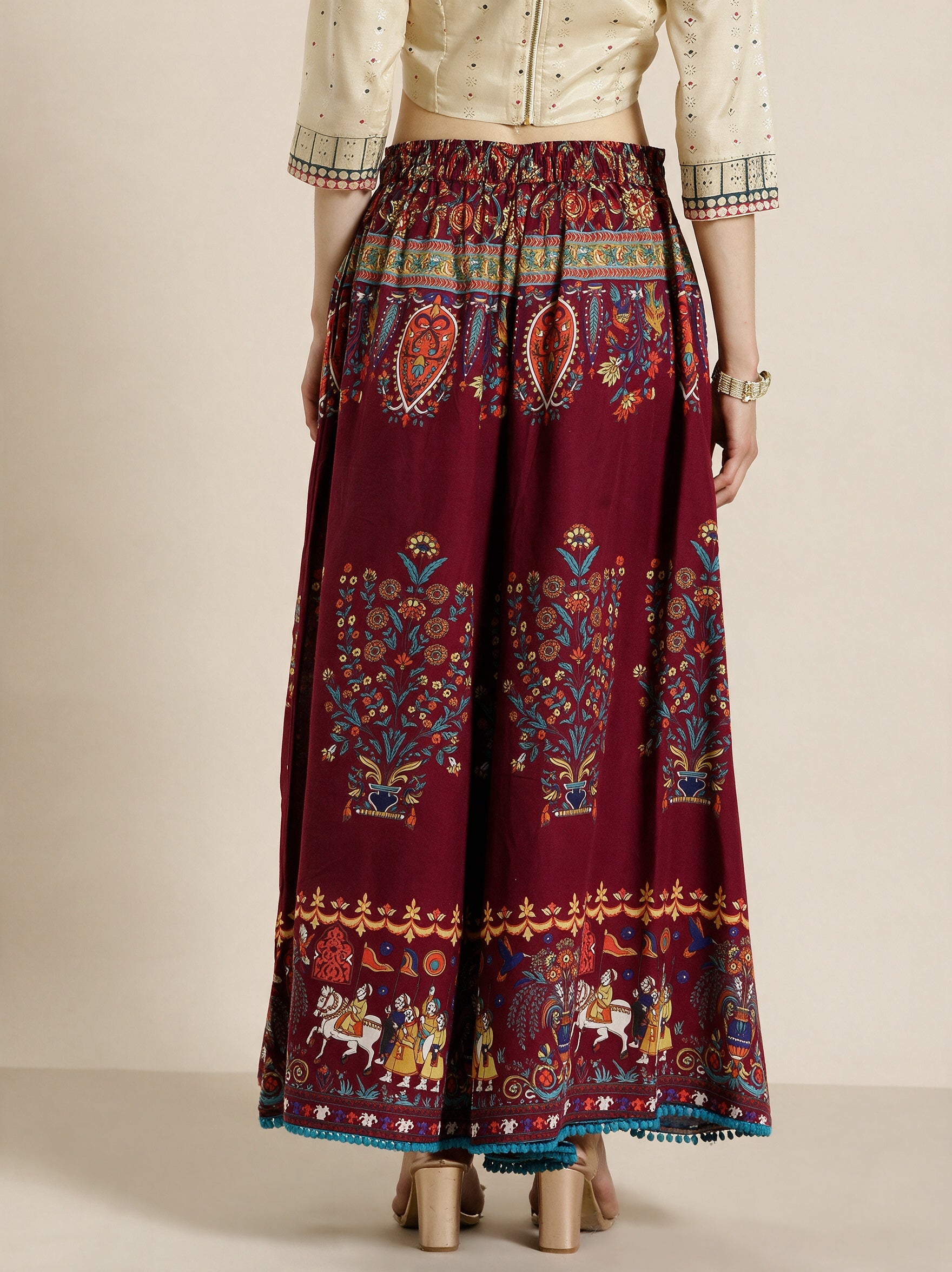 Juniper Women`s Maroon Cotton Printed Flared Palazzo
