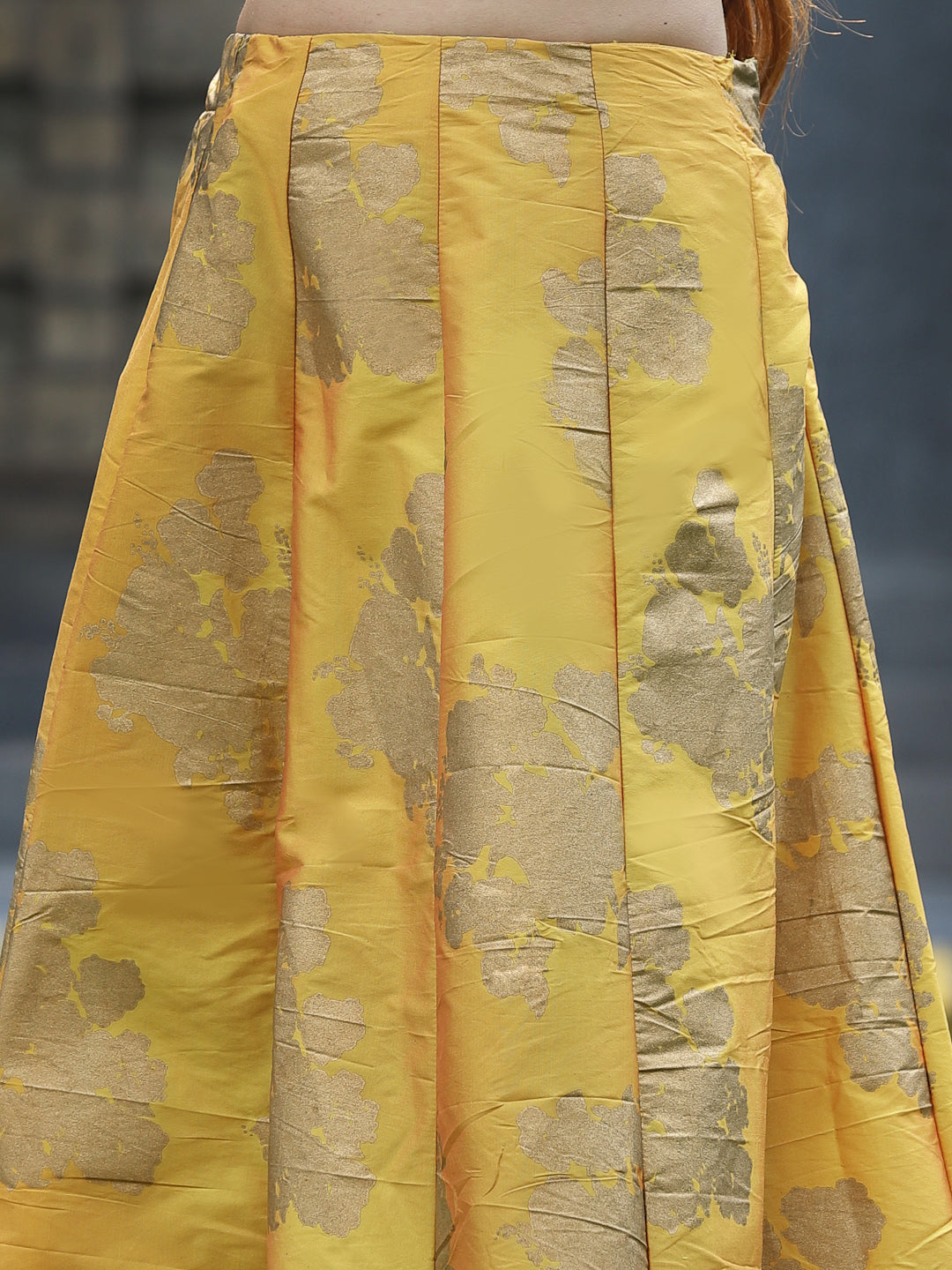 Juniper Women`s Mustard Dupion Printed Flared Lehenga Choli Sets