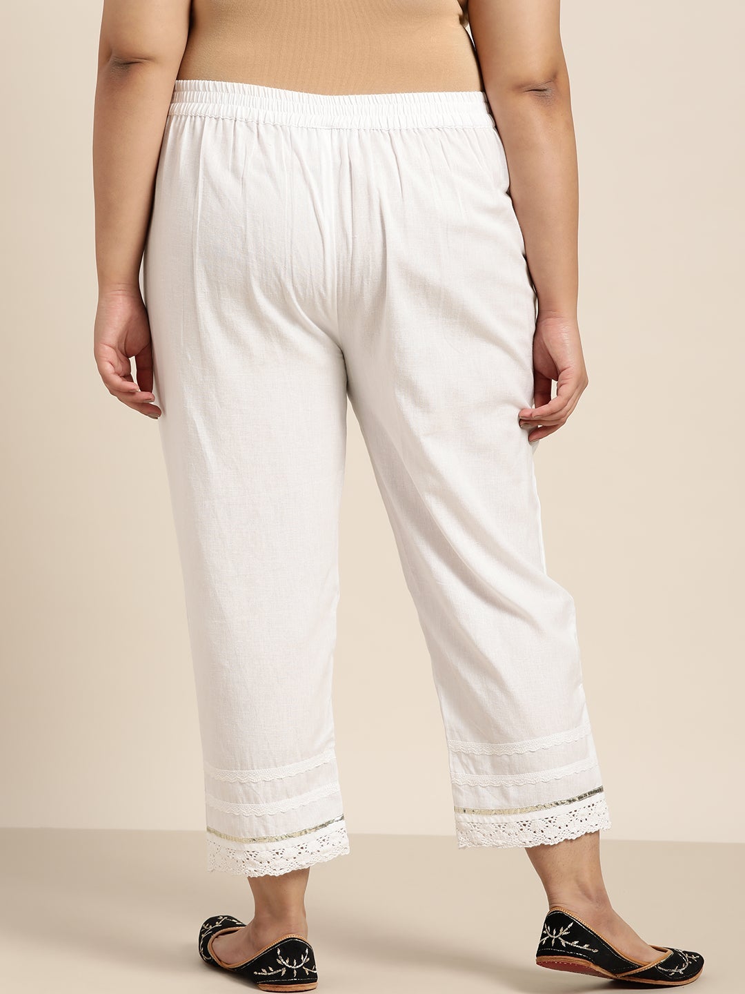 Juniper White Cotton Solid Cigarette Pants
