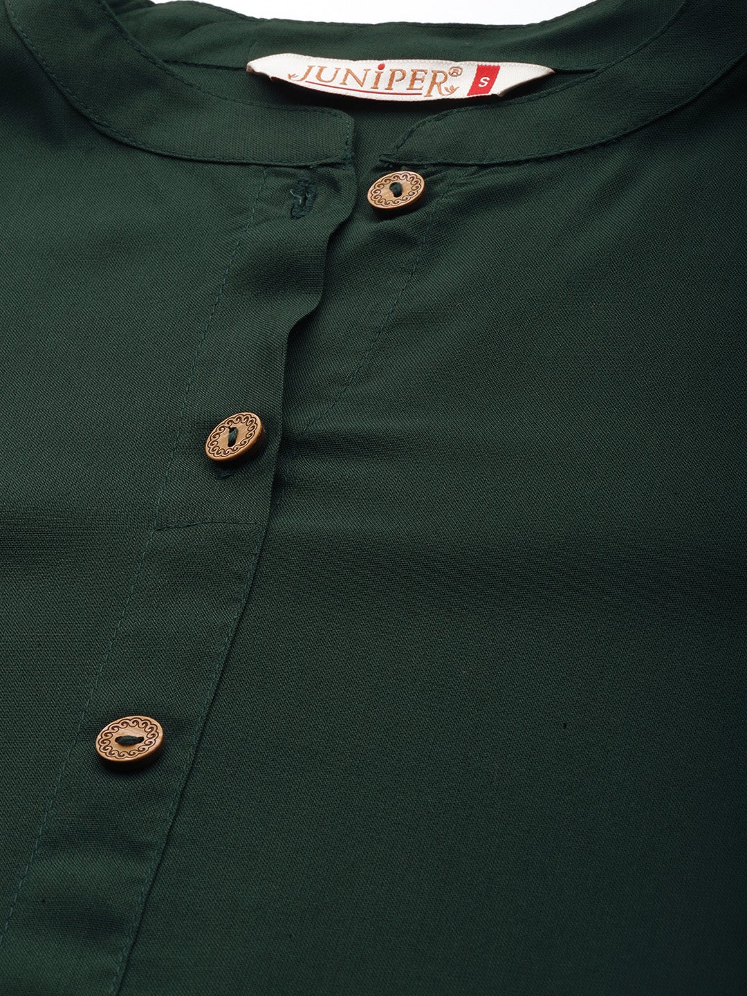 Juniper Jade Green Solid Rayon A-line Kurta with Buttons