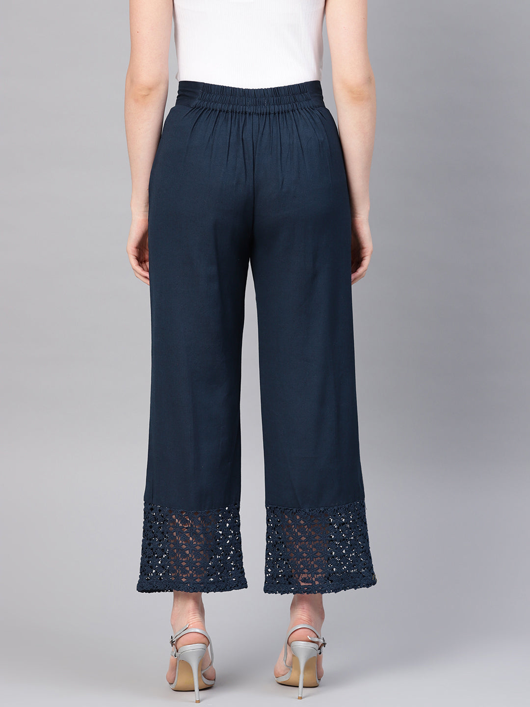Juniper Navy Blue Cotton Flex Solid Wide Leg Women Palazzo With One Pocket