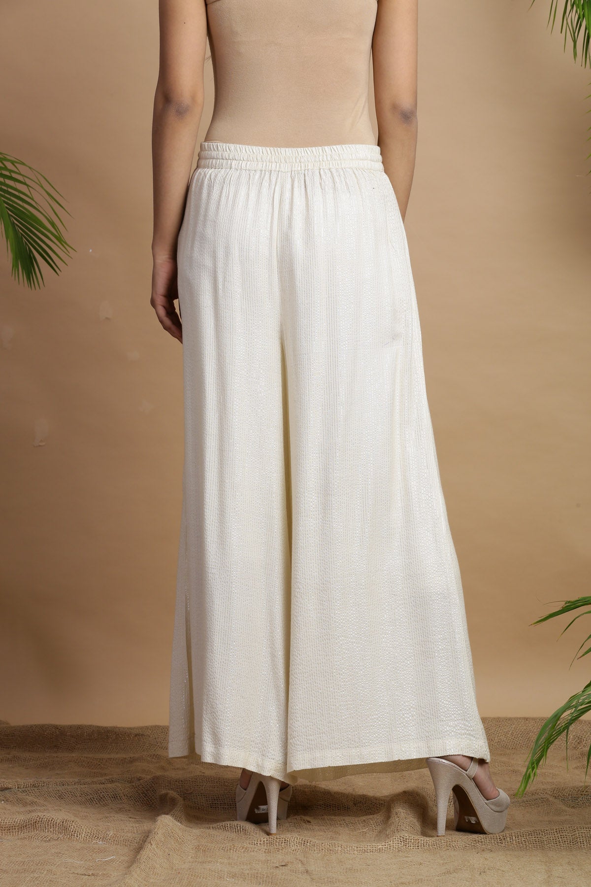 Juniper Ivory Rayon Lurex Kalidar Flared Palazzo