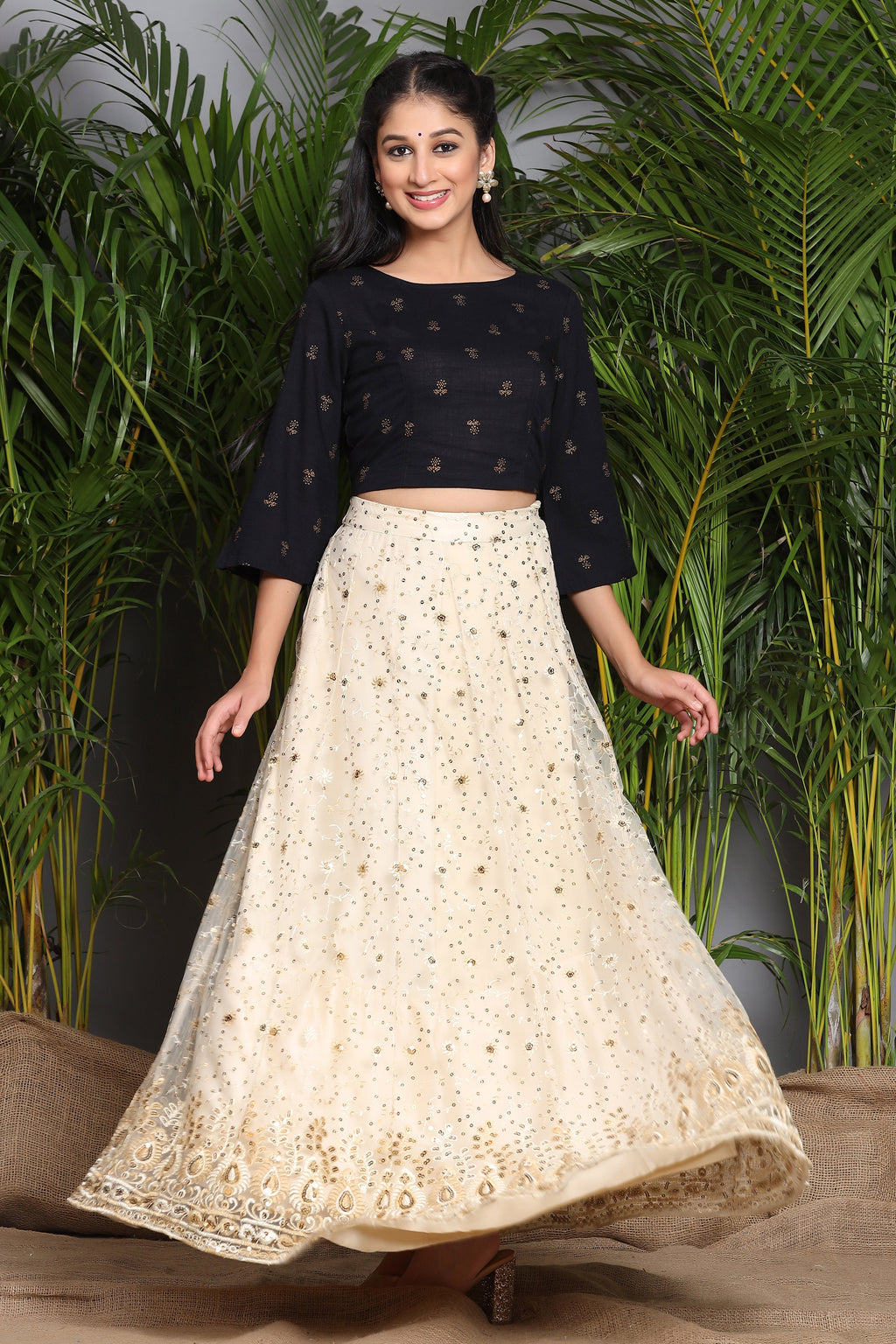 Ivory Rayon Slub Embellished Lehenga Choli Set