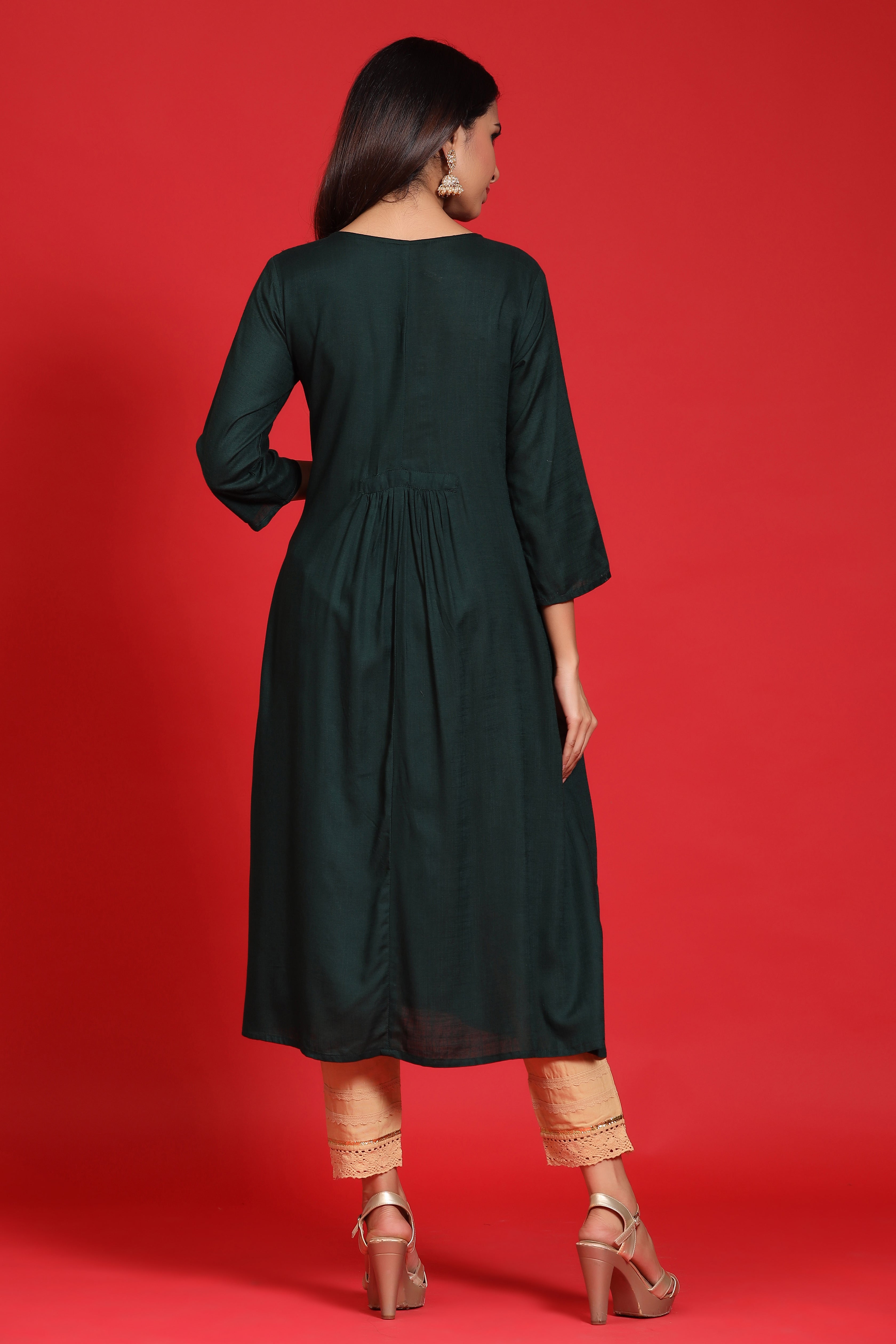 Juniper Jadegreen LIVA Rayon Embroidered A-Line Kurta