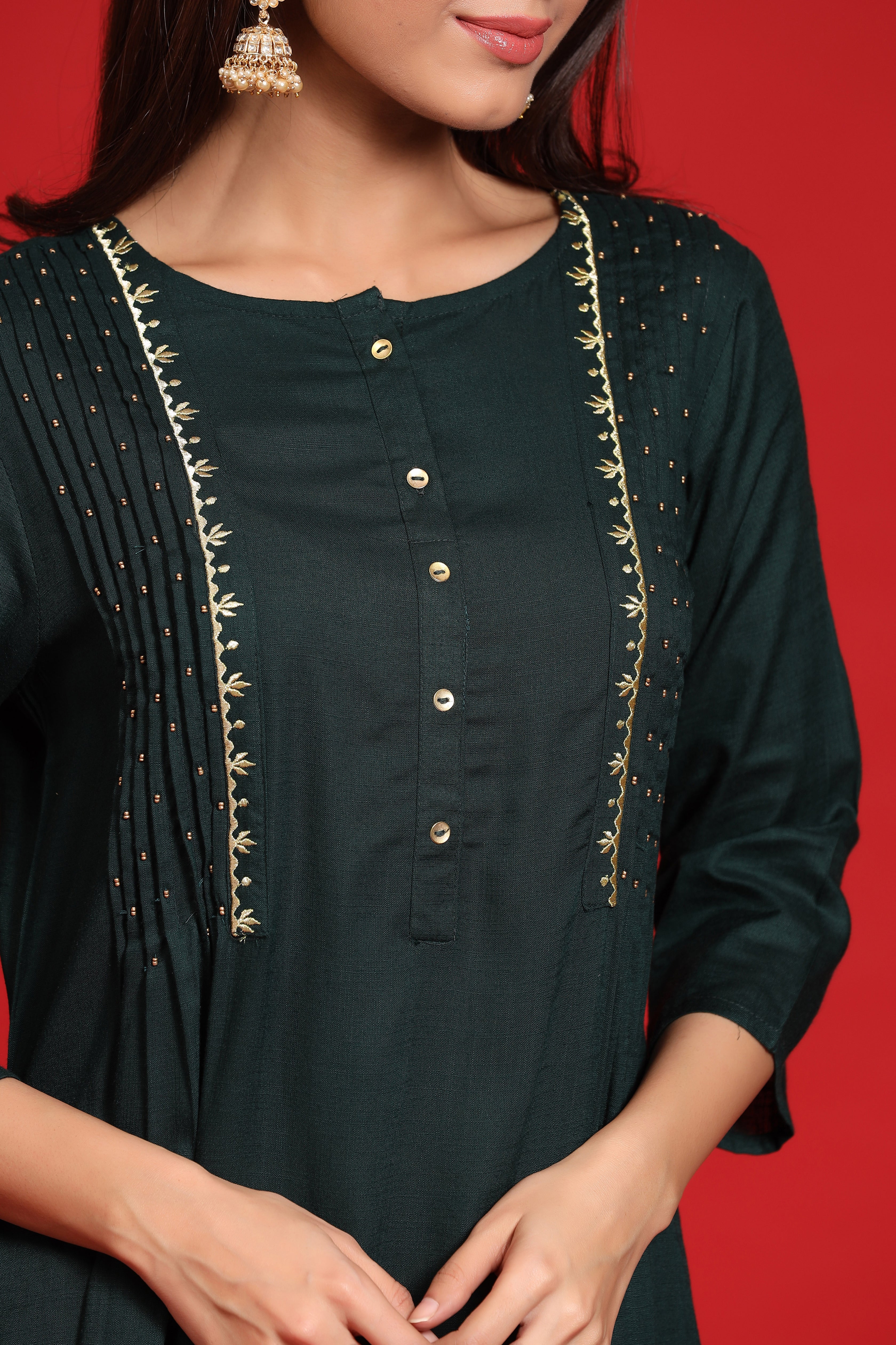 Juniper Jadegreen LIVA Rayon Embroidered A-Line Kurta