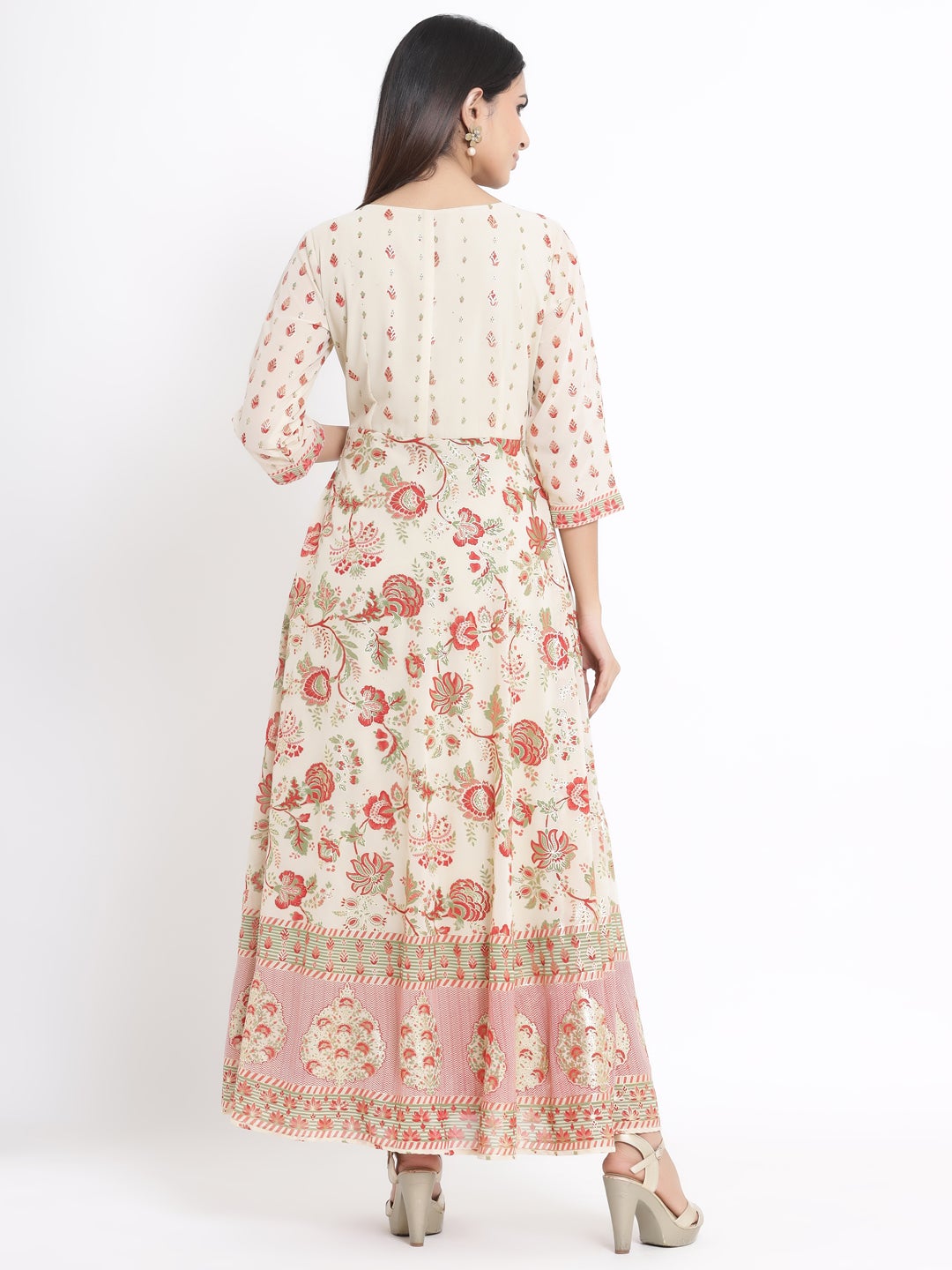 Juniper Ivory Georgette Printed Flared Dress With Hair-Band