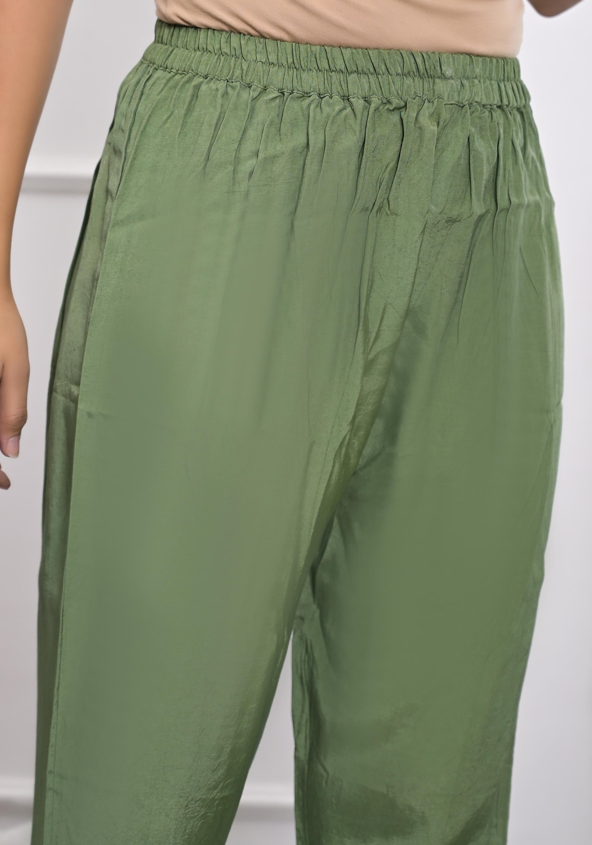Green digital crape floral A-line kurta and pant set for women