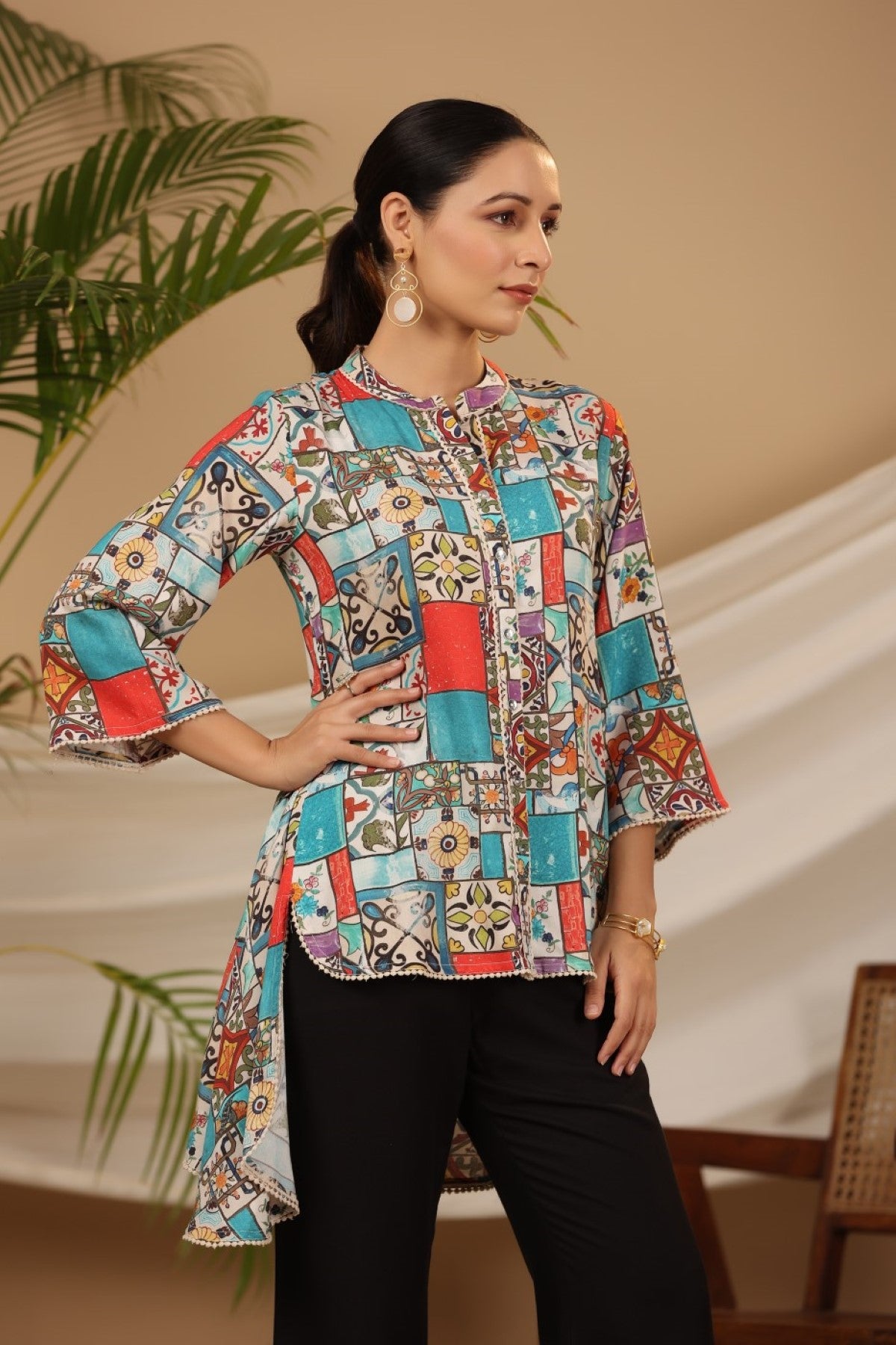 Multi Patchwork Printed Asymmetric Tunic
