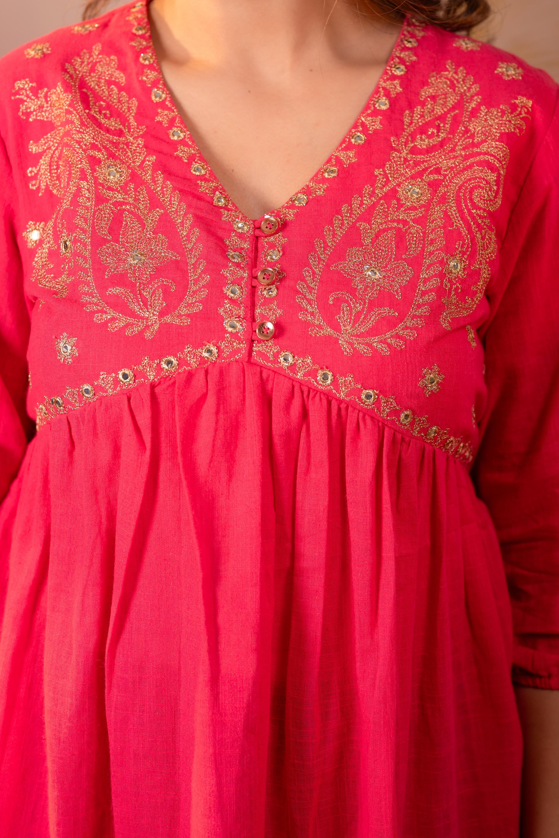 Fuchsia Embroidered Flared Kurti