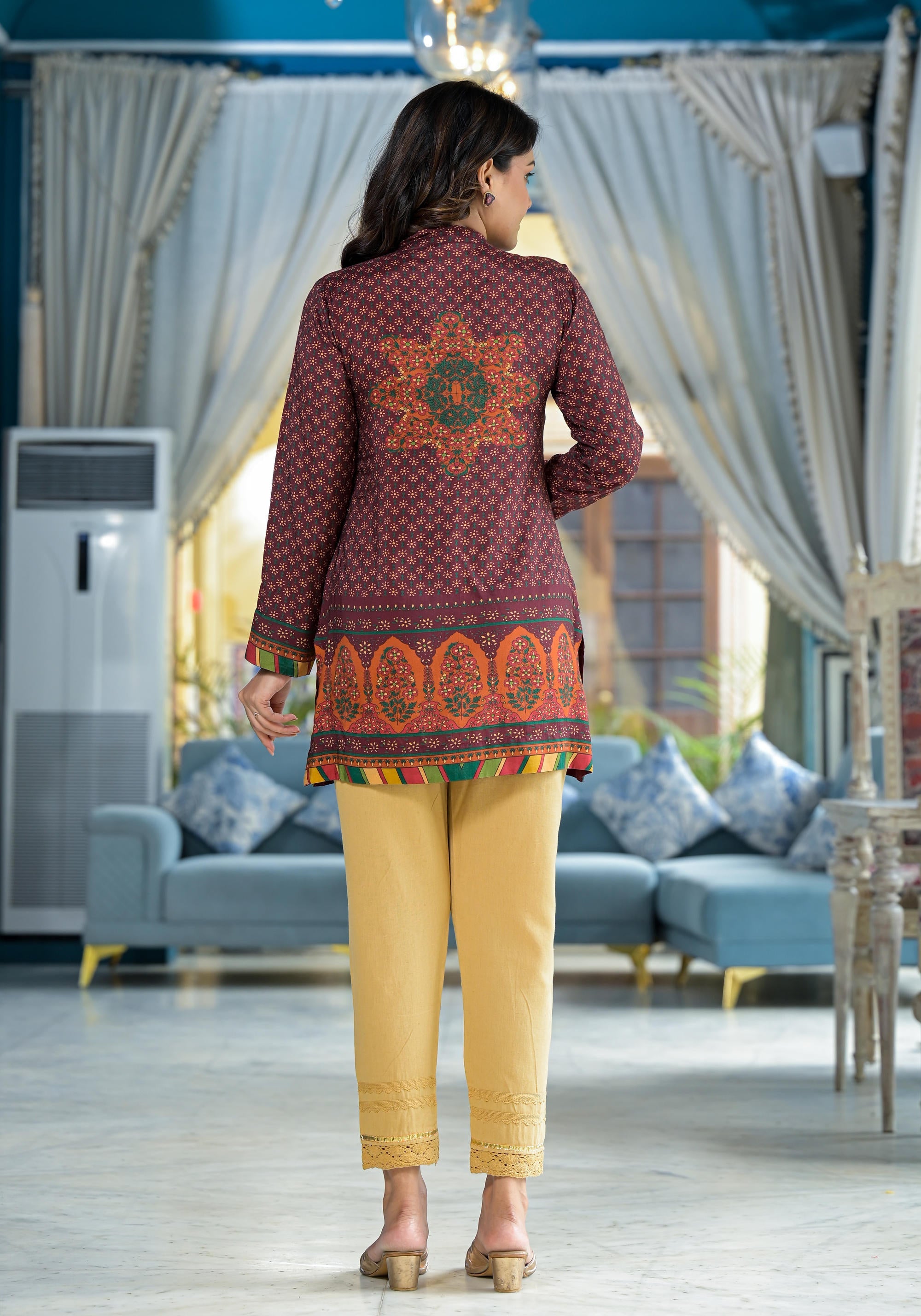 Multi Ethnic Motif Printed Viscose Tunic For Women