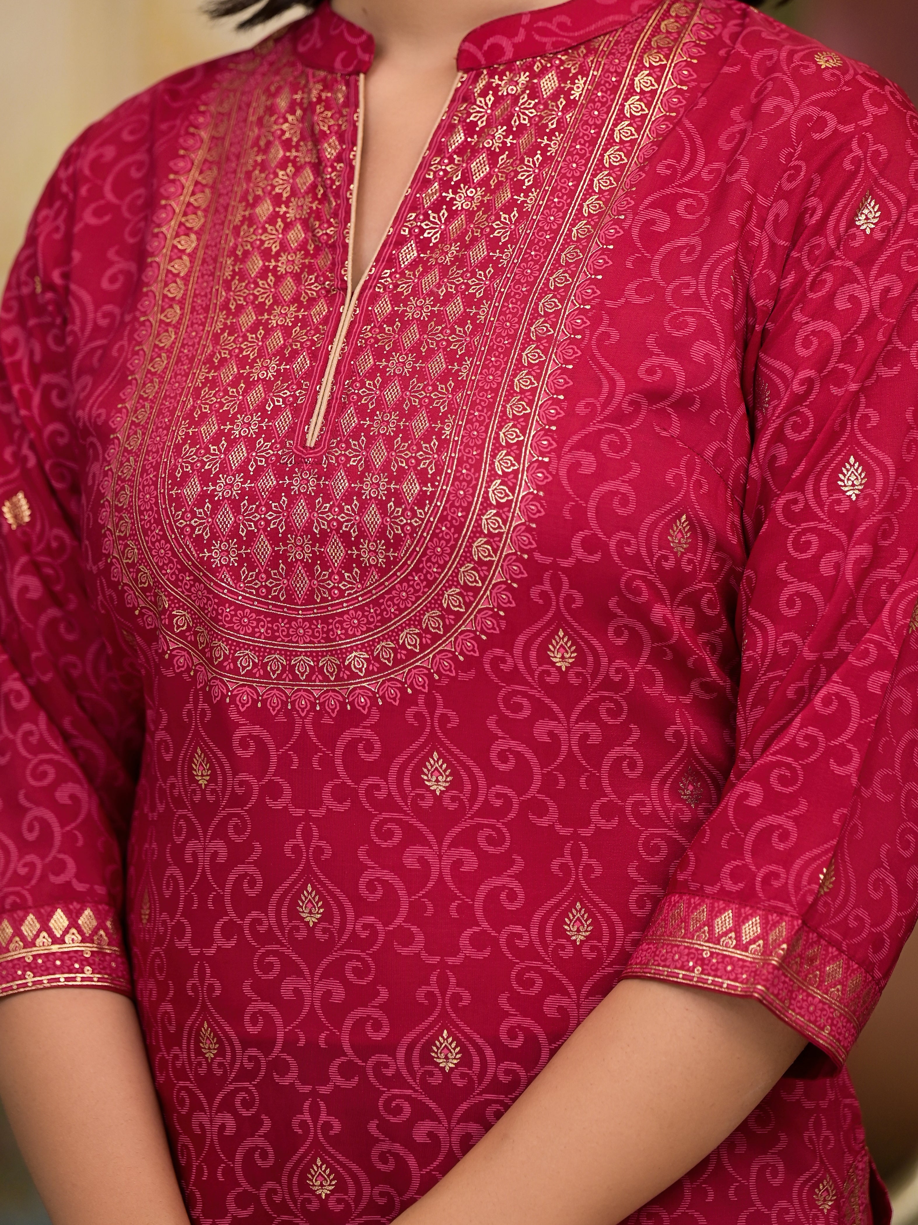 Women Red Printed Straight Kurta Pants & Dupatta Set