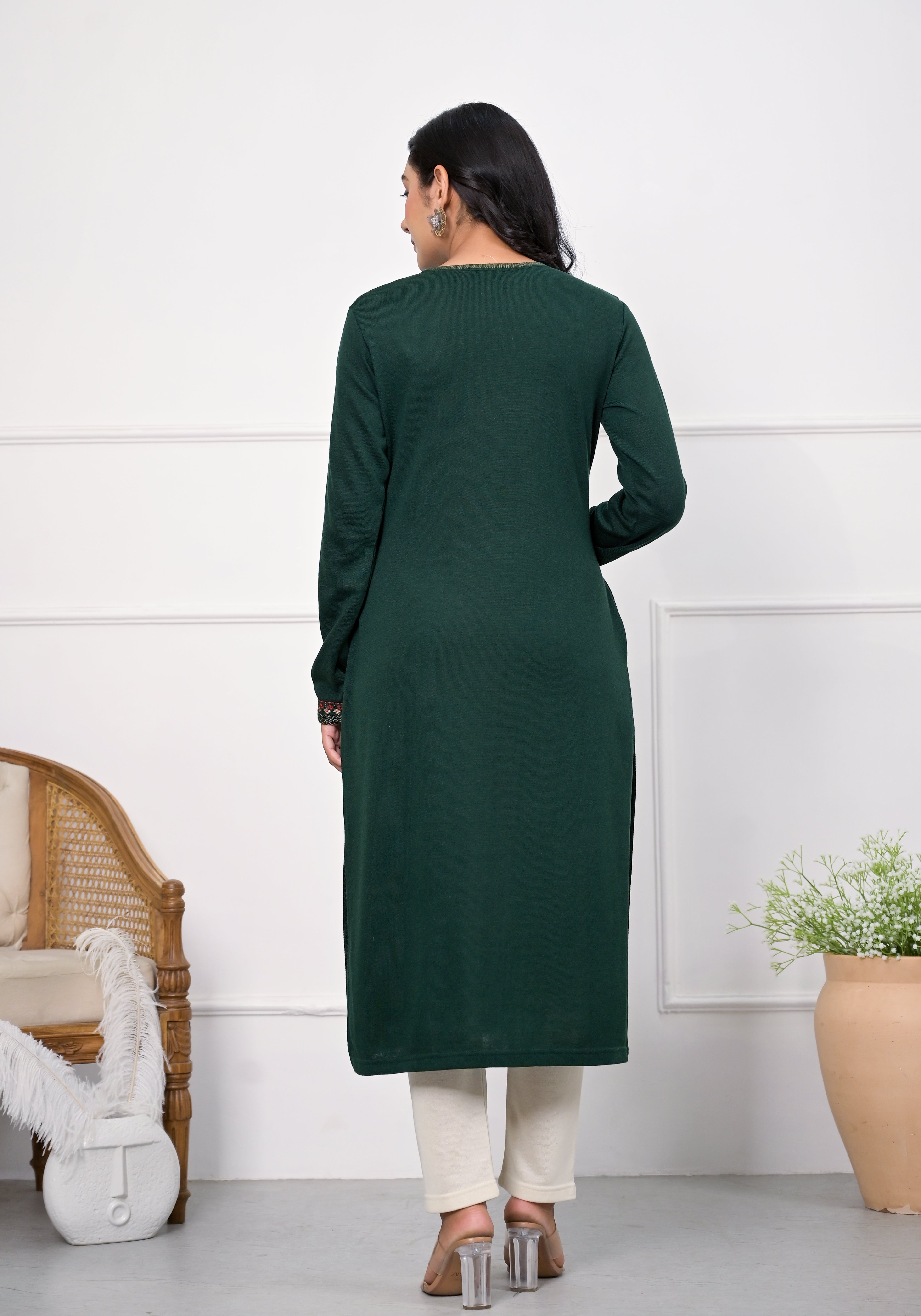 Bottle Green Ethnic Motif Printed Cotton Kurta