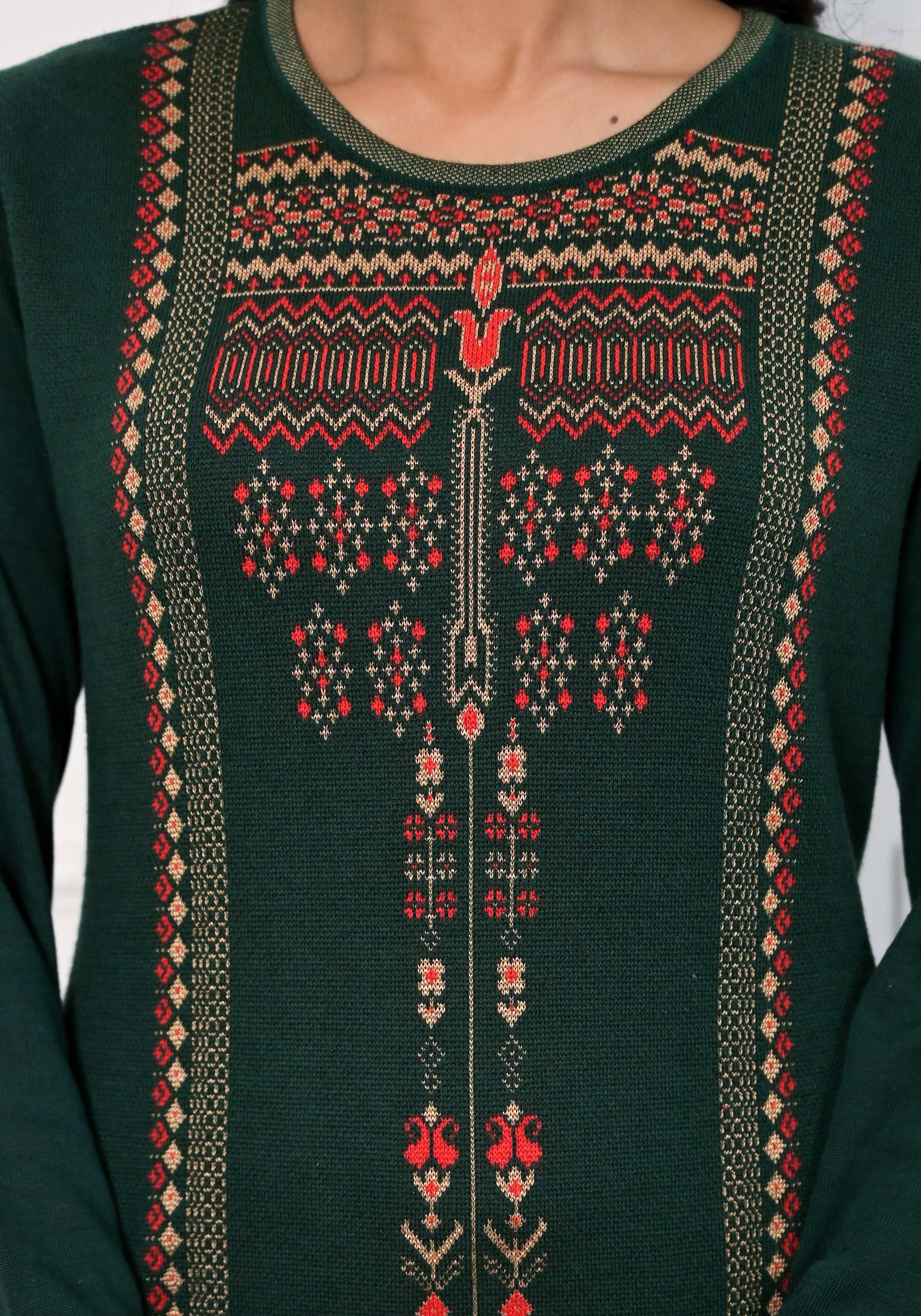 Bottle Green Ethnic Motif Printed Cotton Kurta