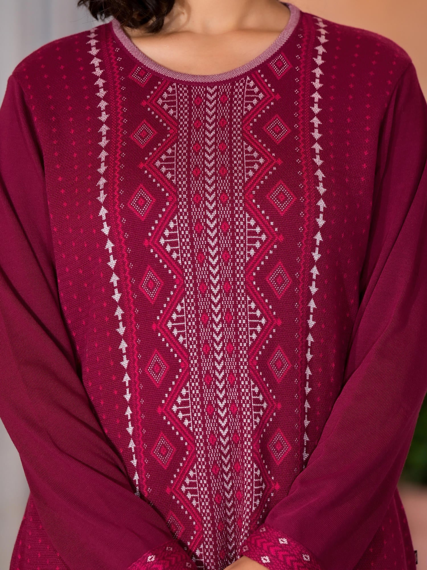 Purple Ethnic Motif Printed Polycotton Winter Wear Kurta