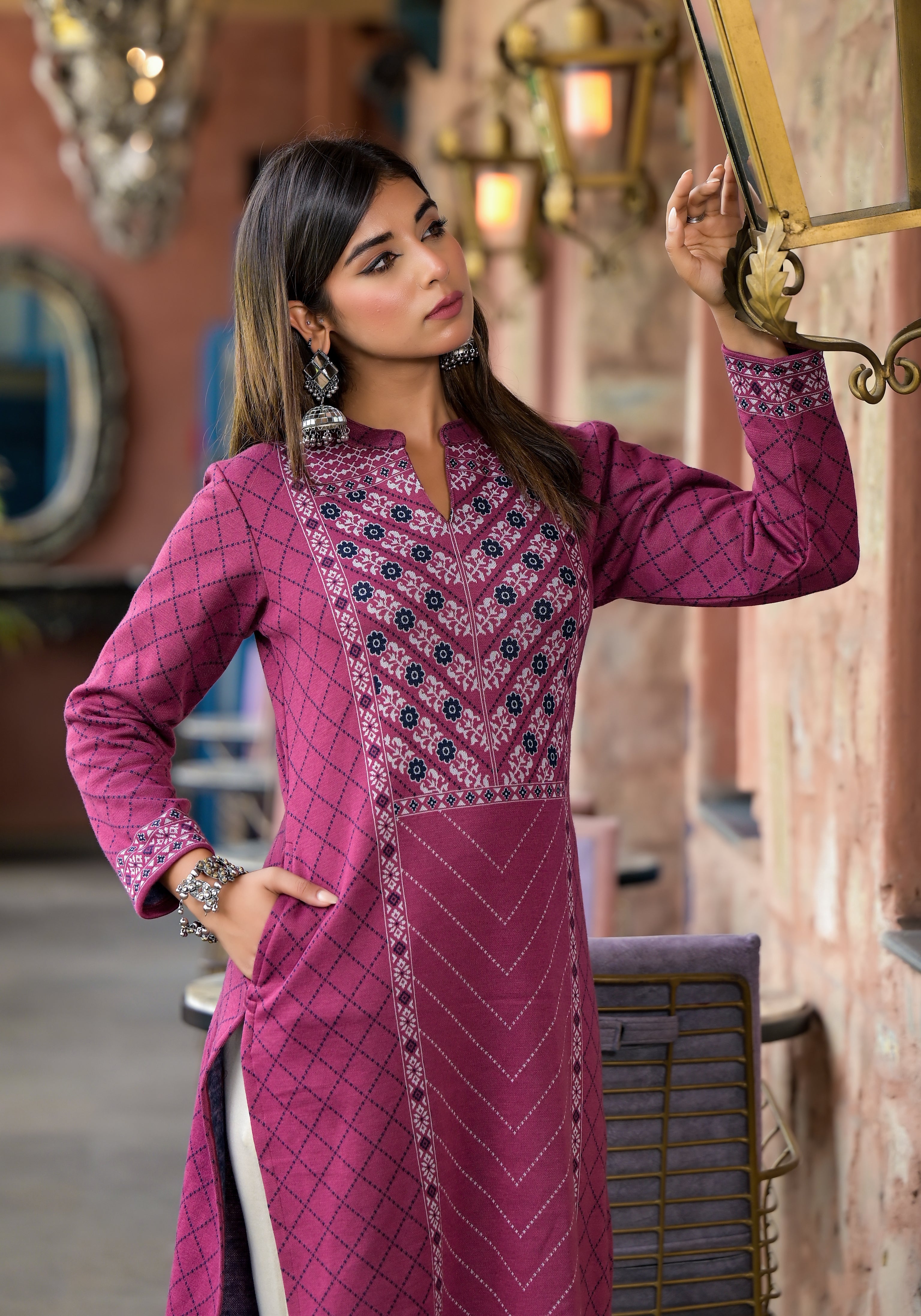 Onion Pink Floral Printed Cotton Kurta
