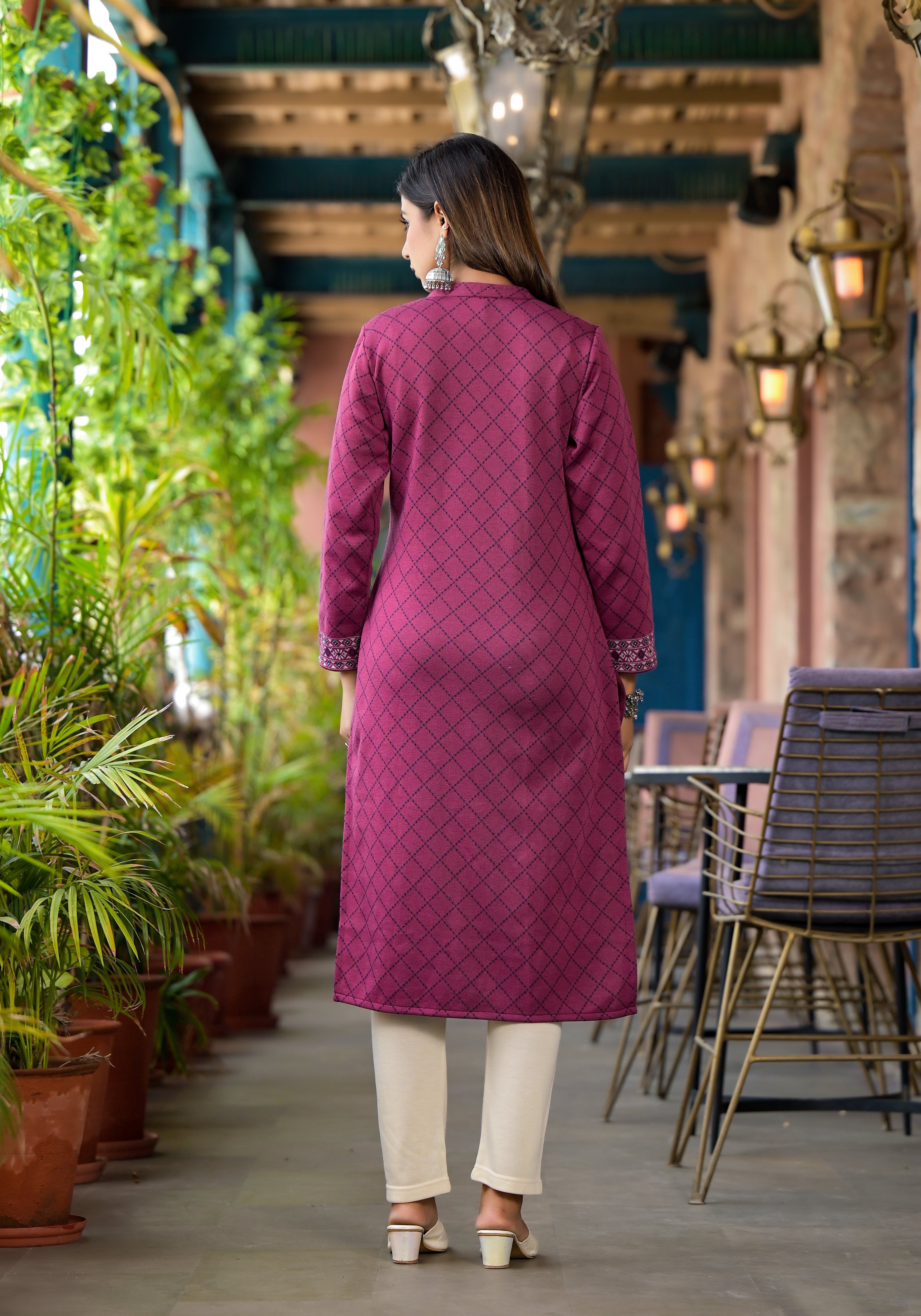 Onion Pink Floral Printed Cotton Kurta
