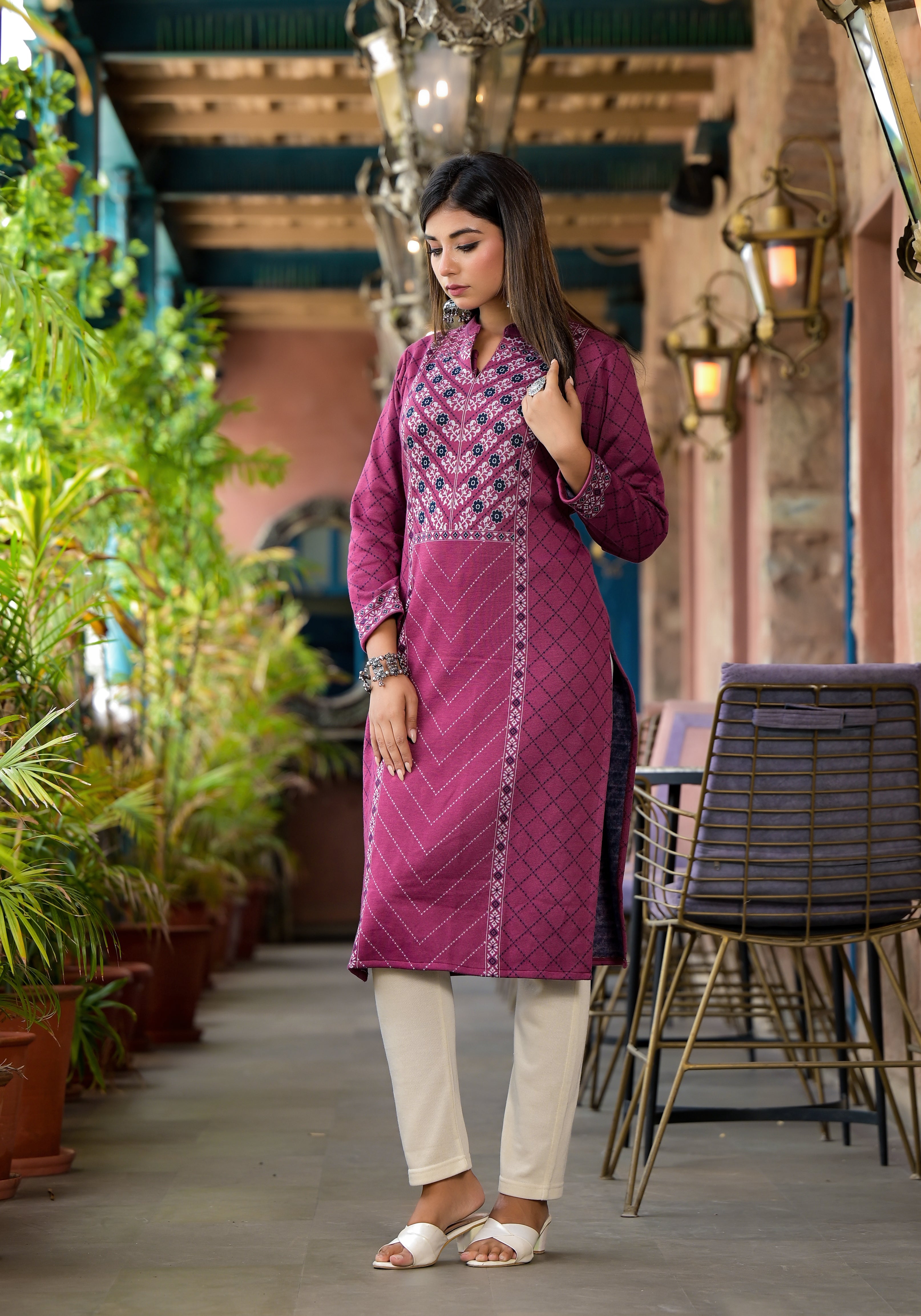 Onion Pink Floral Printed Cotton Kurta
