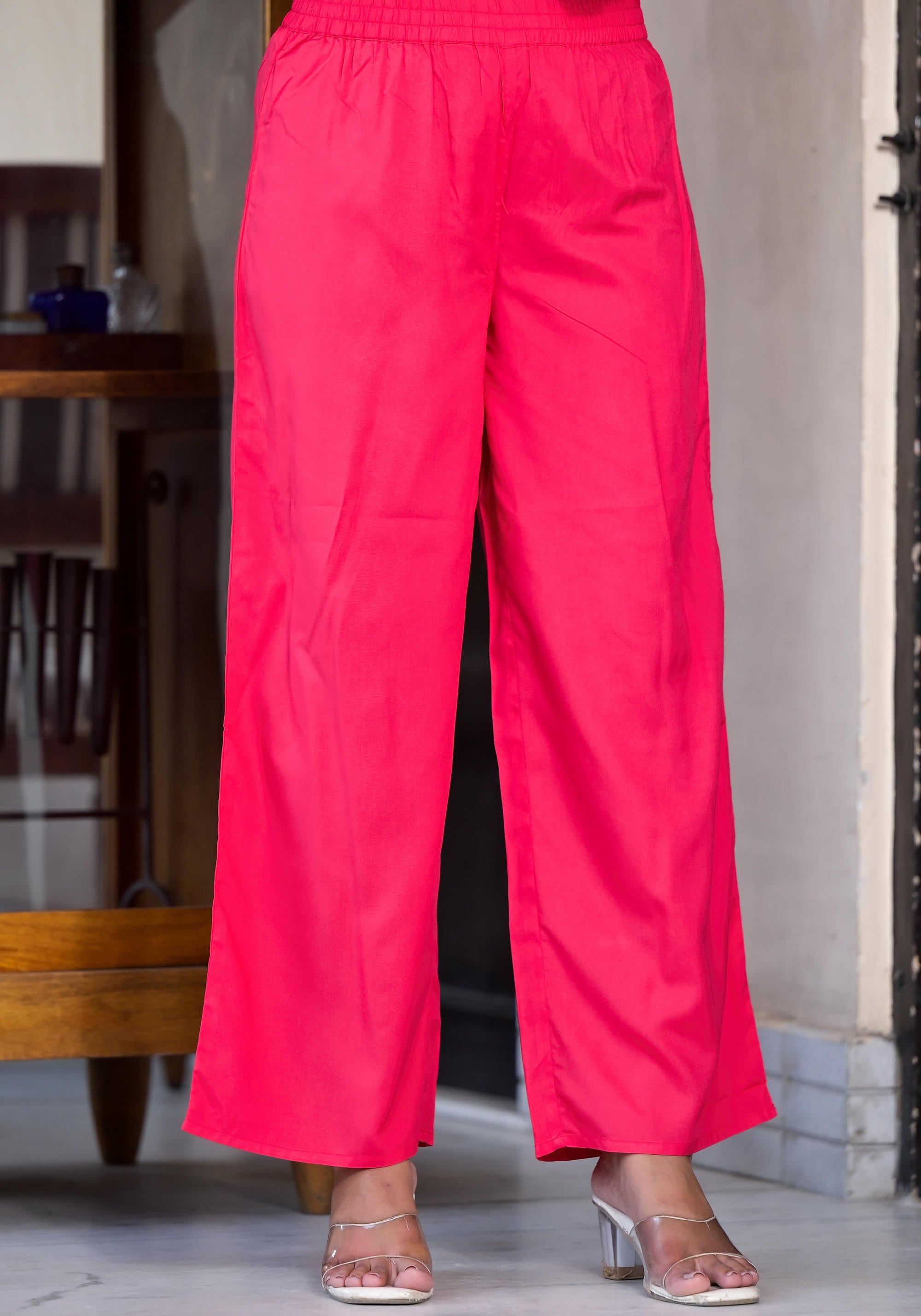 Fuchsia Thread Embroidered Liva Rayon Kurta Palazzo And Dupatta Set