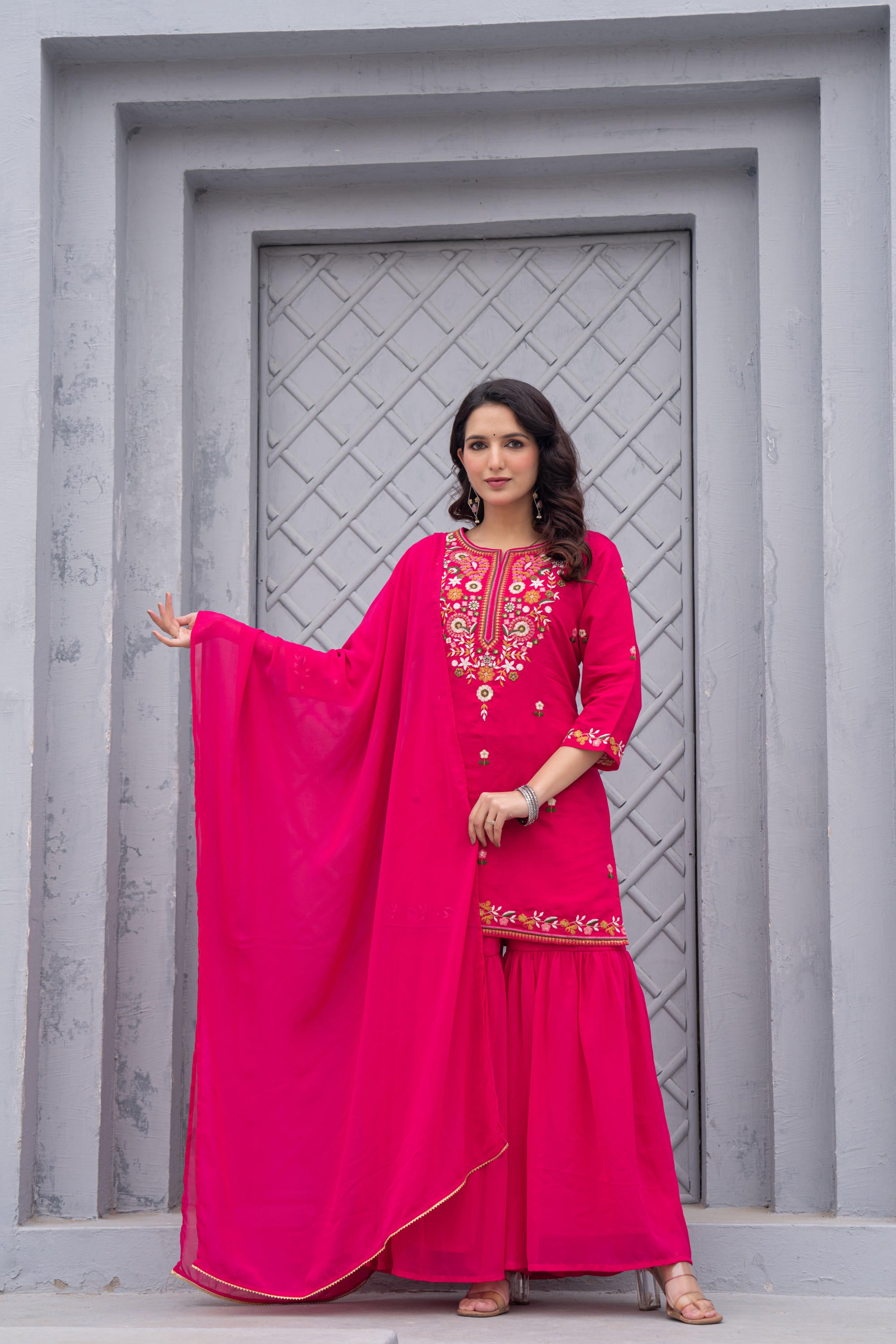 Gulnaar Gulab Embroidered Sharara Set
