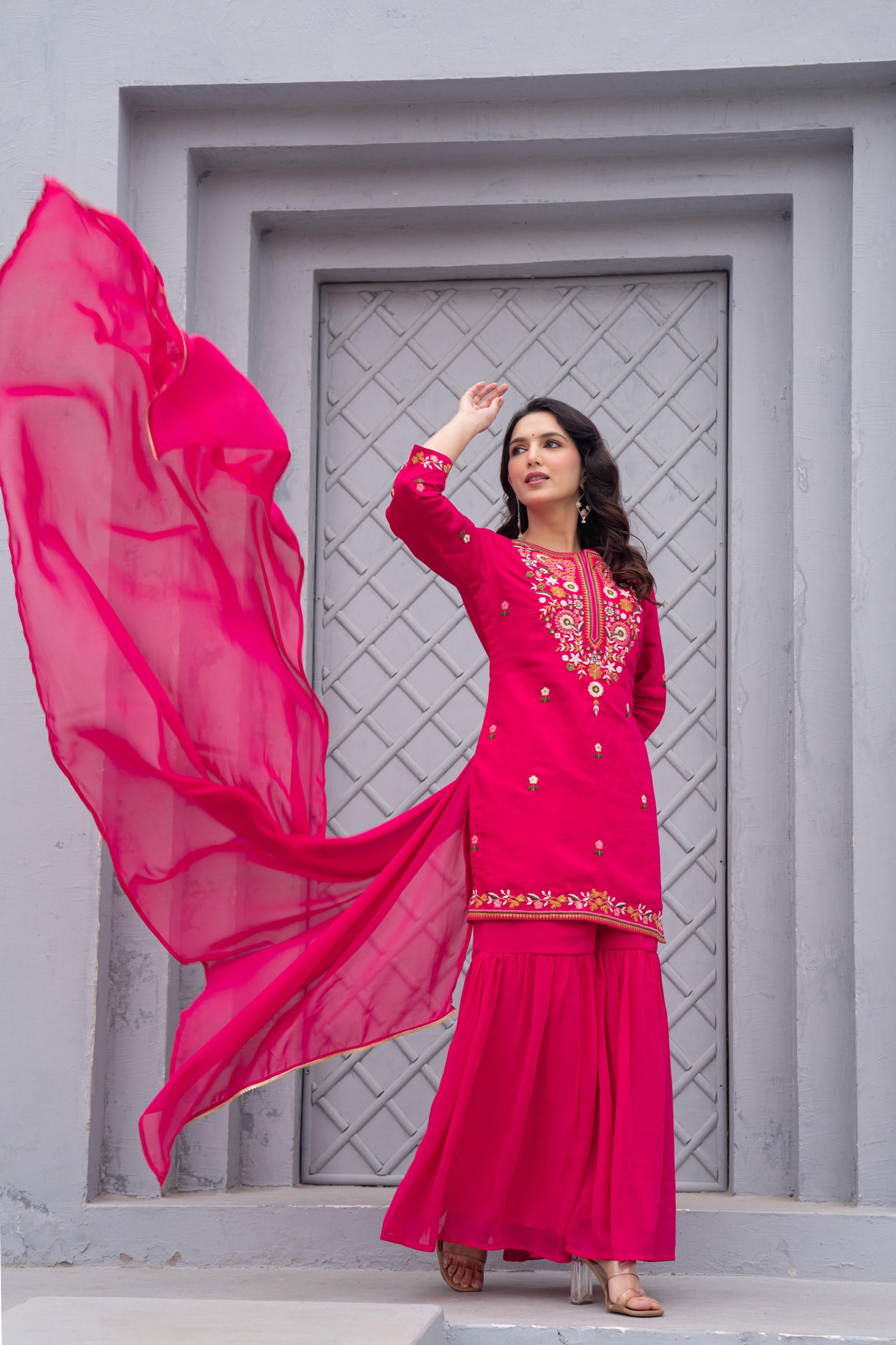 Gulnaar Gulab Embroidered Sharara Set