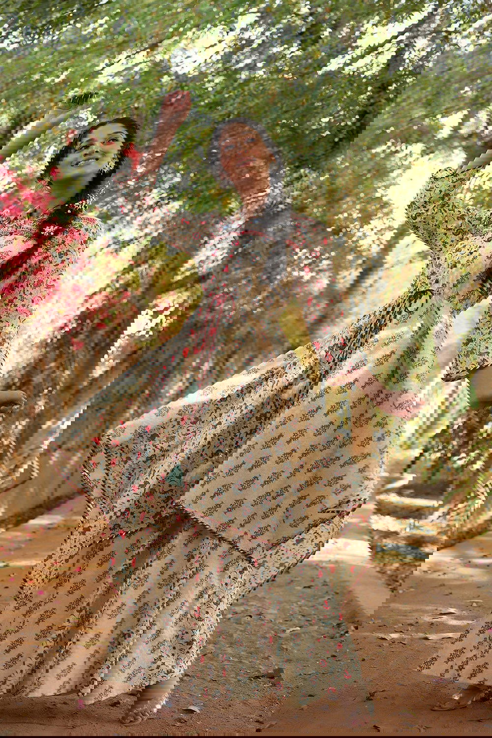 Juniper Beige Cambric Printed Asymmetric Tunic Palazzo Set