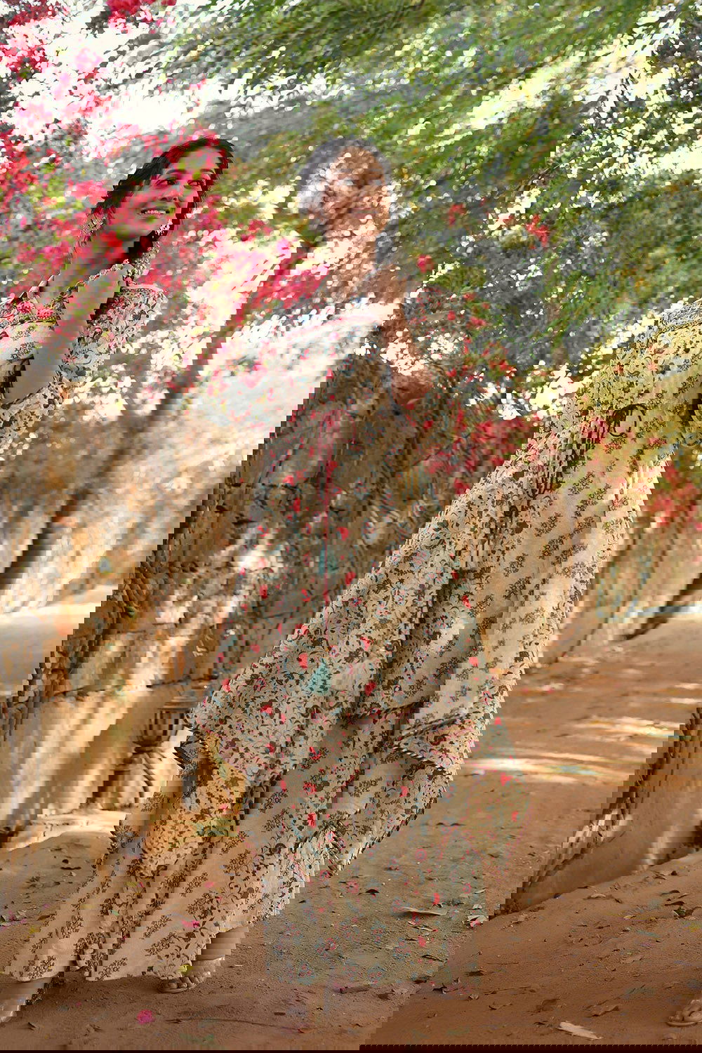 Juniper Beige Cambric Printed Asymmetric Tunic Palazzo Set