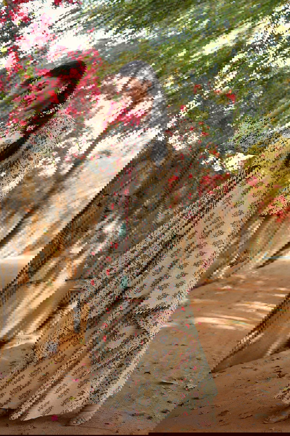 Juniper Beige Cambric Printed Asymmetric Tunic Palazzo Set