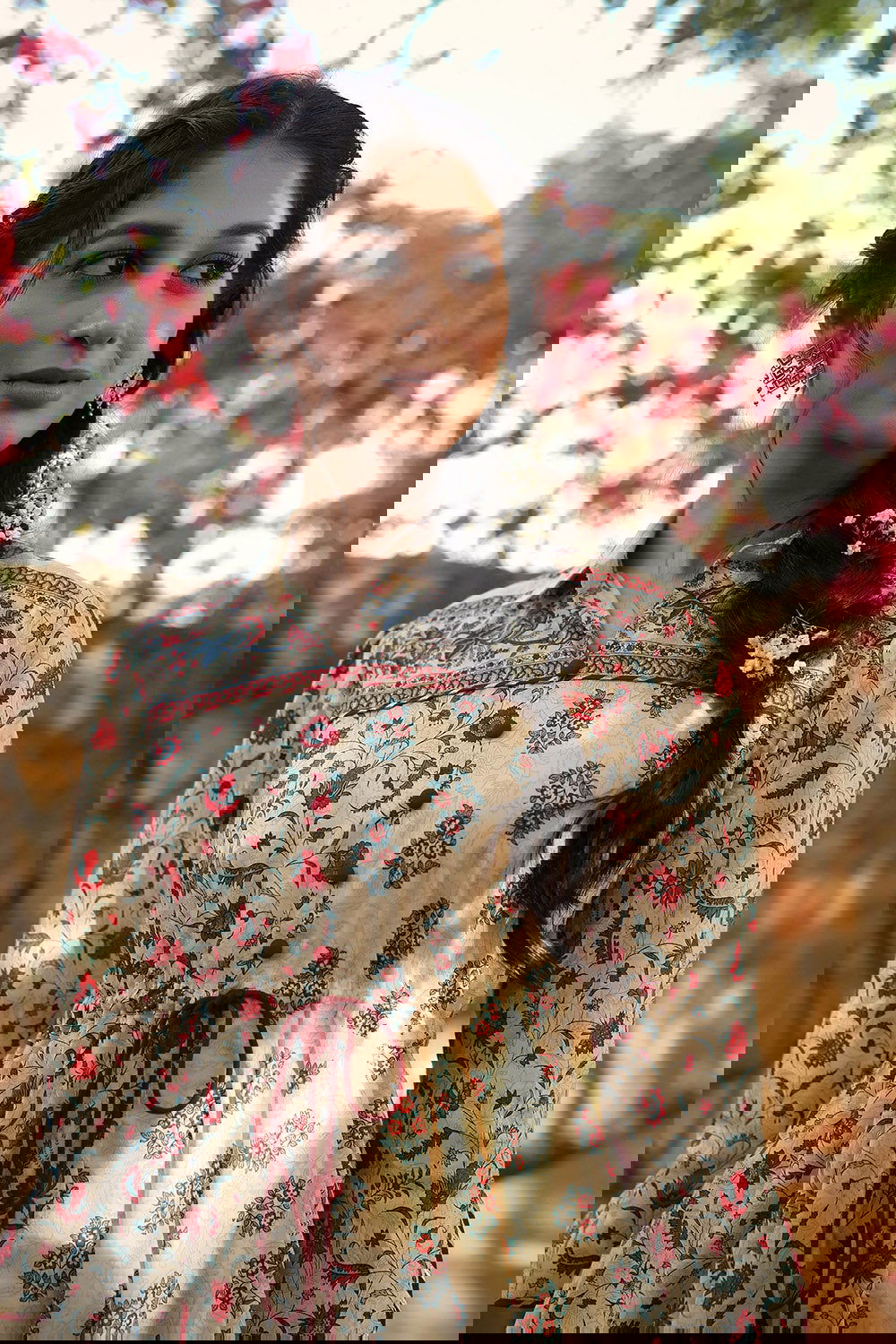 Juniper Beige Cambric Printed Asymmetric Tunic Palazzo Set