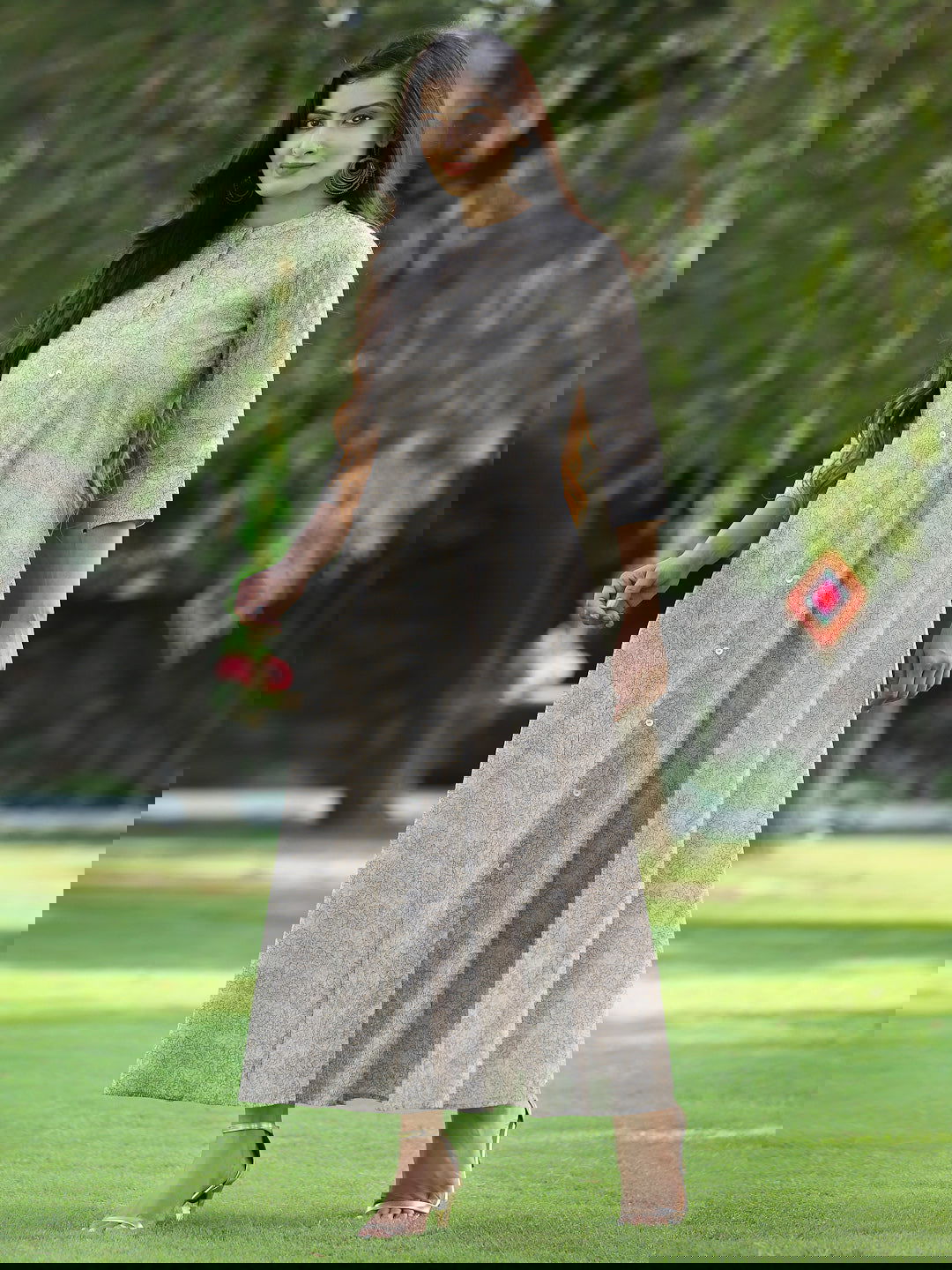 Juniper Beige Floral Printed Chanderi Kurta with Shantoon inner