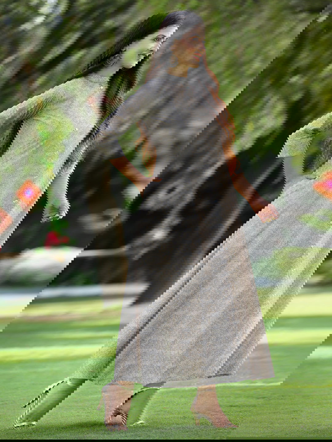 Juniper Beige Floral Printed Chanderi Kurta with Shantoon inner