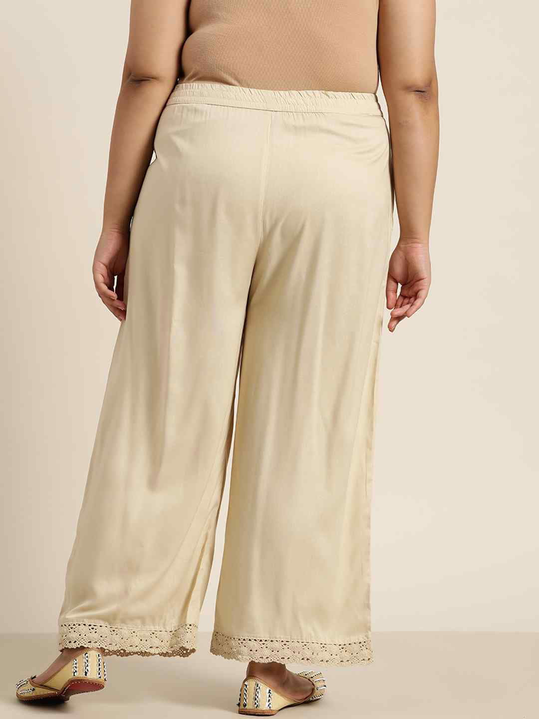 Juniper Beige LIVA Rayon Embellished Wide-Leg Palazzo