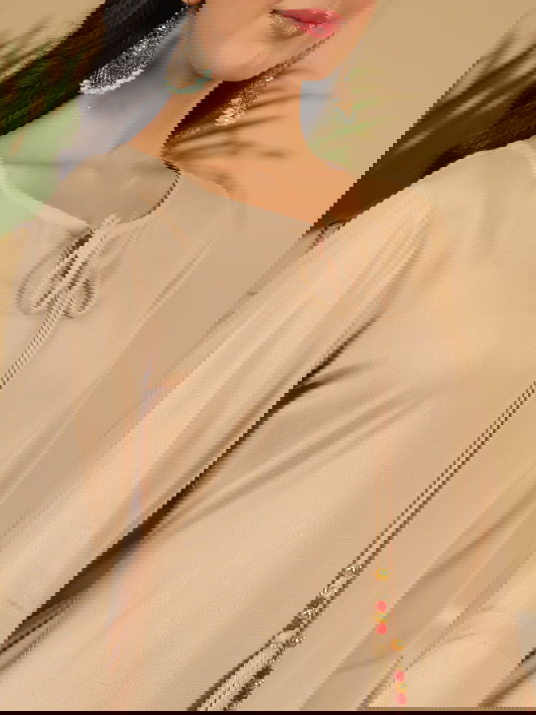 Juniper Beige Solid Printed Rayon Slub Kurta With Palazzo set