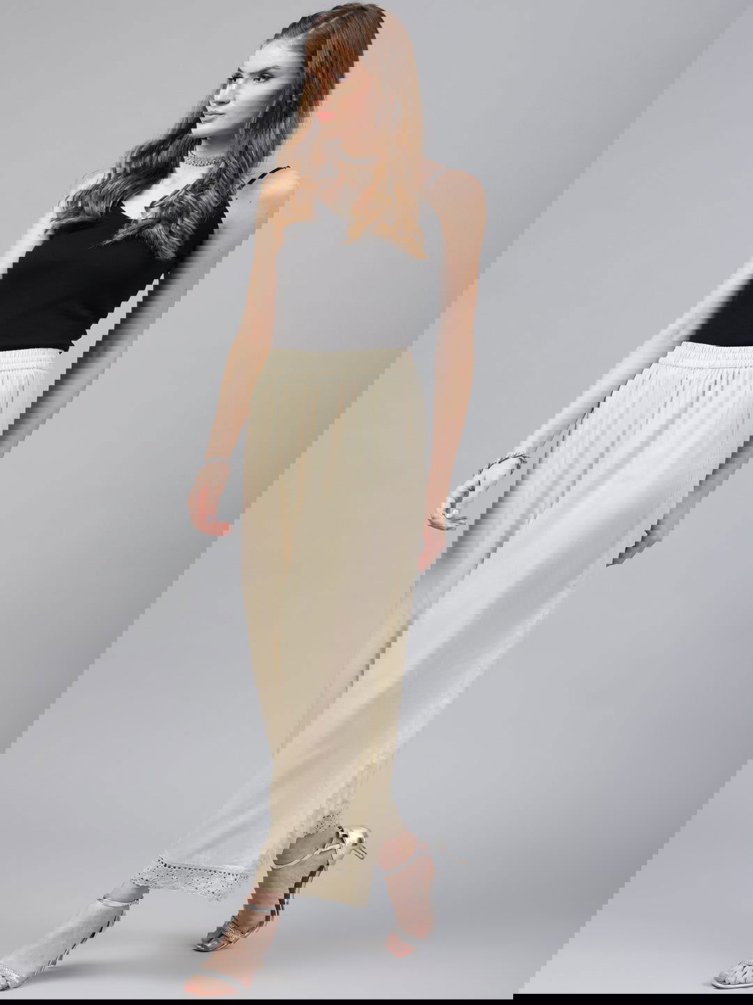 Juniper Beige Solid Rayon Wide Leg Women Palazzo With One Pocket