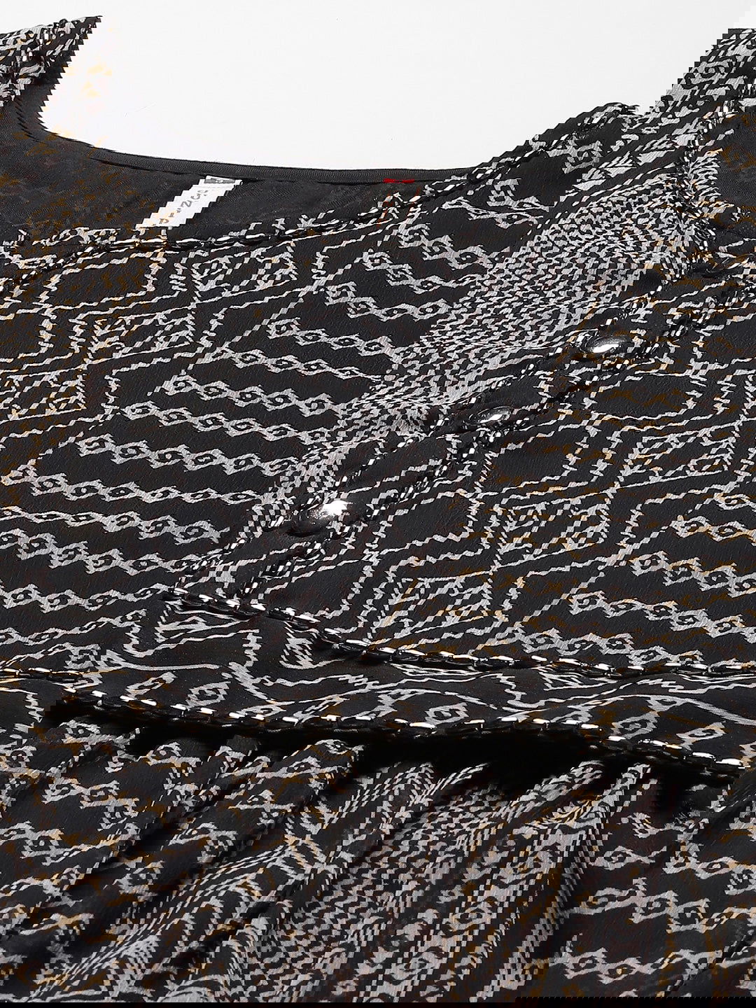 Juniper Black Abstract Printed Chiffon Flared Maxi Dress.