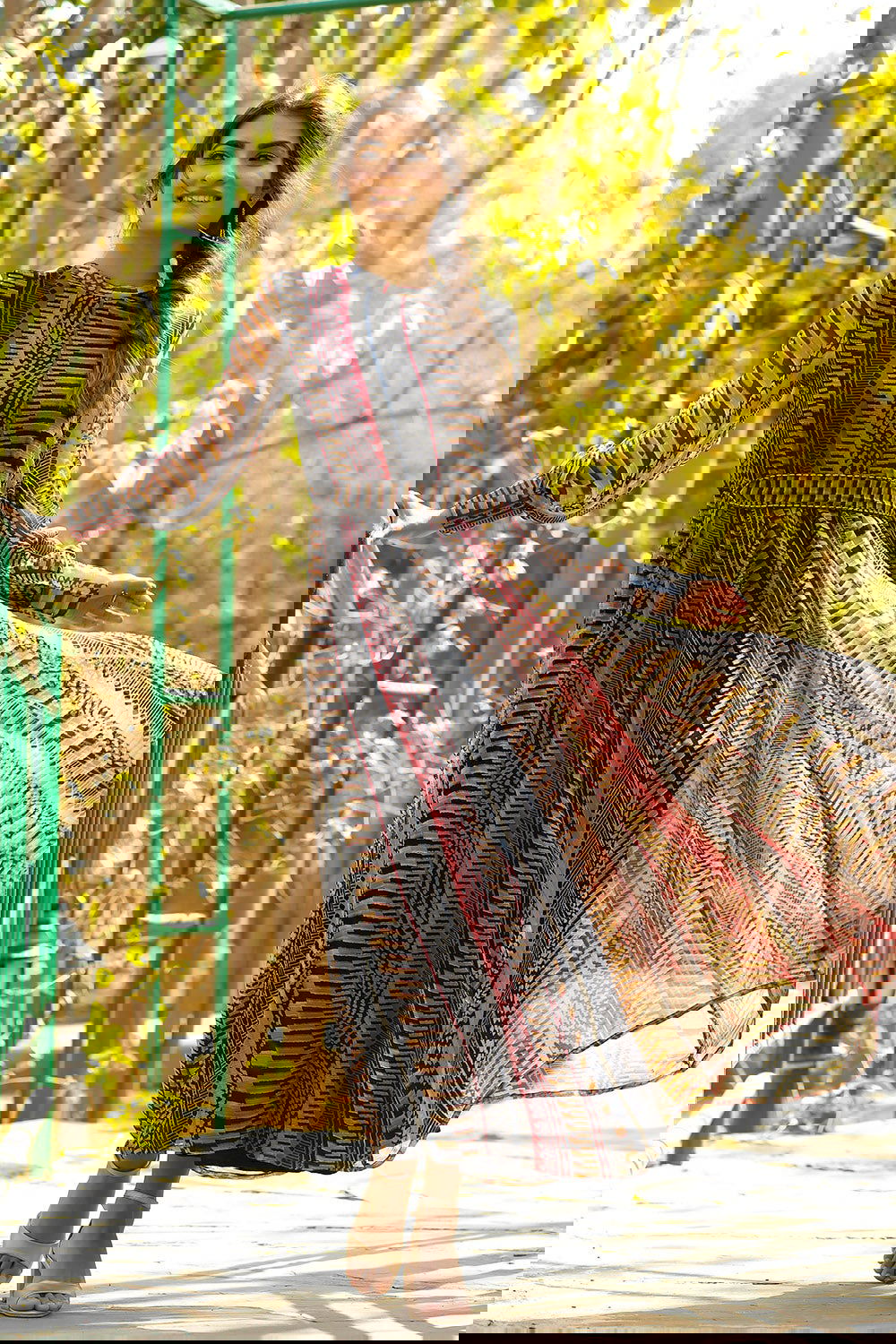 Juniper Black Abstract Printed Chiffon Flared Maxi Dress With Buttons.