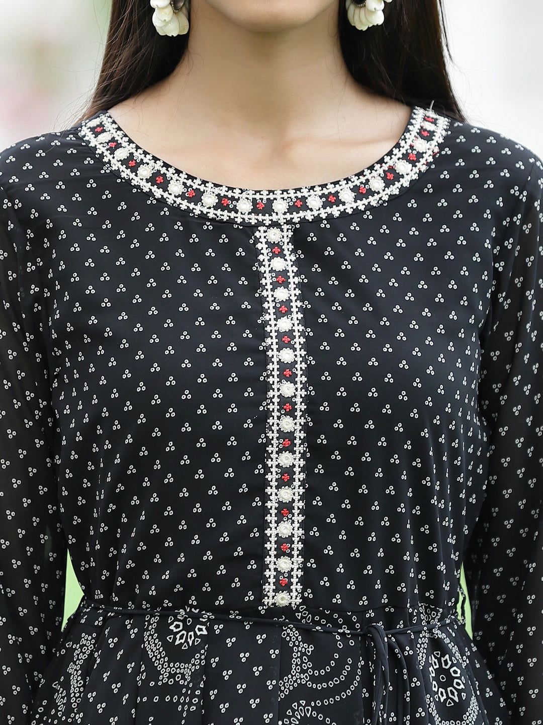 Juniper Black Bandhani Printed Georgette Anarkali Women Kurta