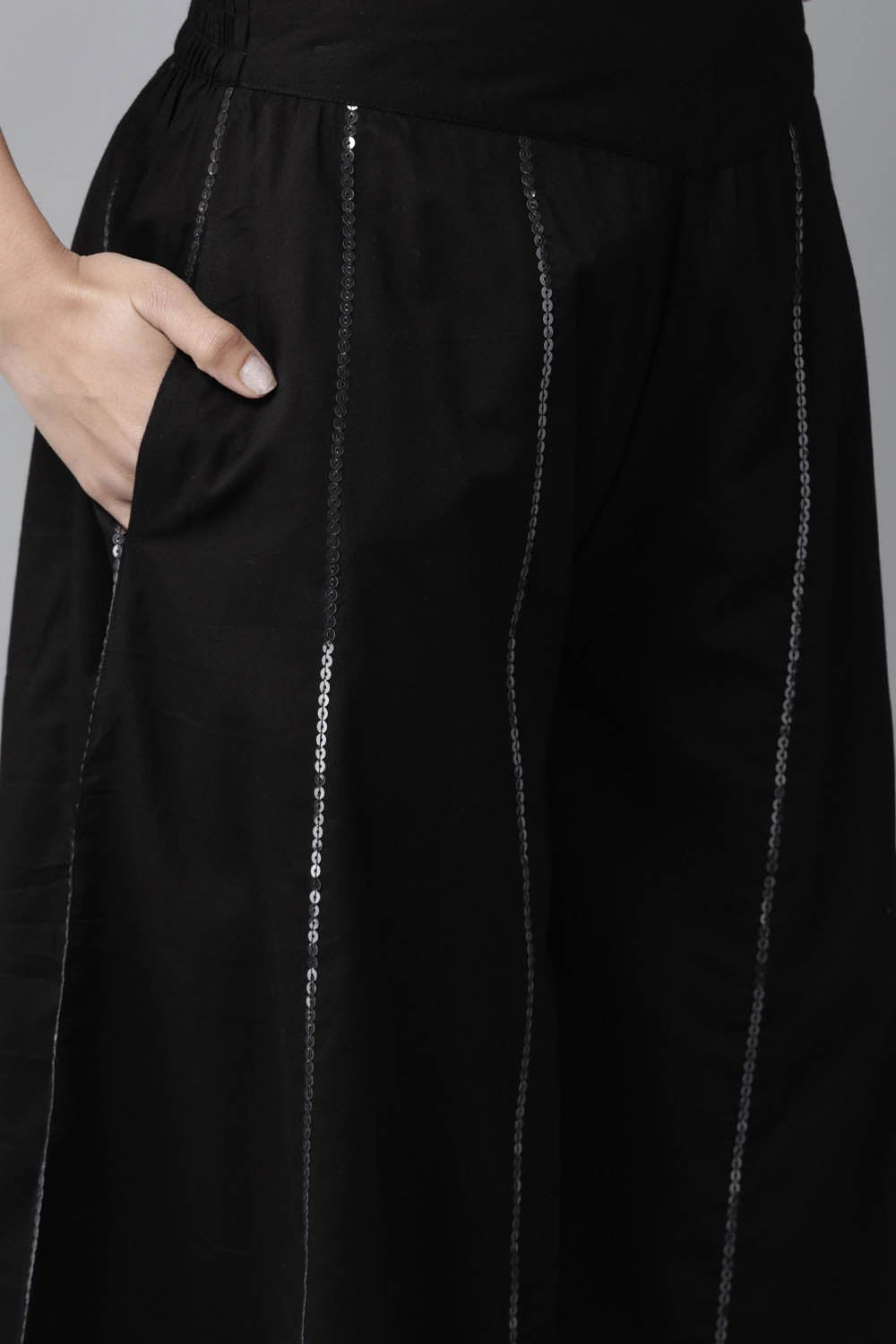 Juniper Black Cambric Floral Print High-Low Kurta Palazzo Set