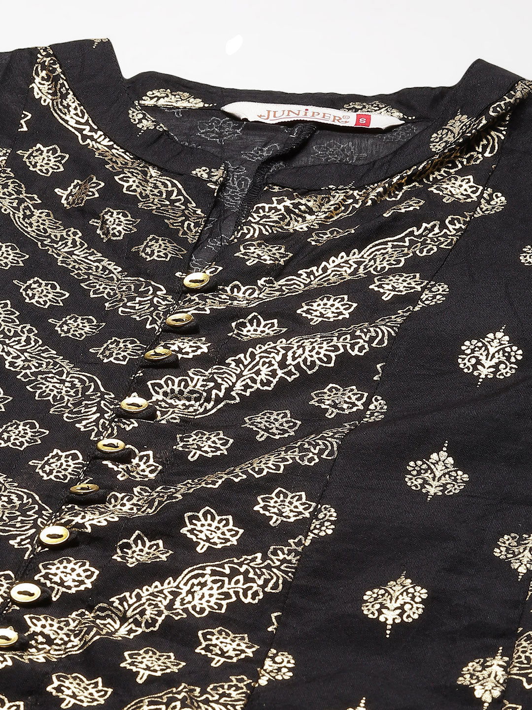Juniper Black Chanderi Silk Printed Anarkali Kurta with Inner