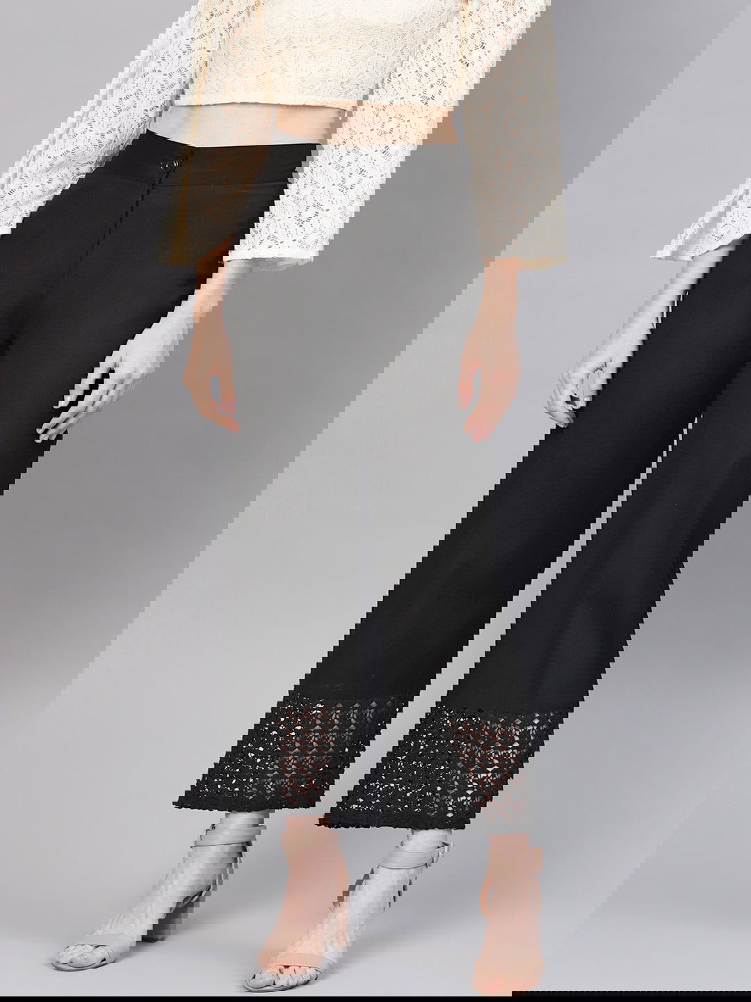 Juniper Black Cotton Flex Solid Wide Leg Women Palazzo With One Pocket