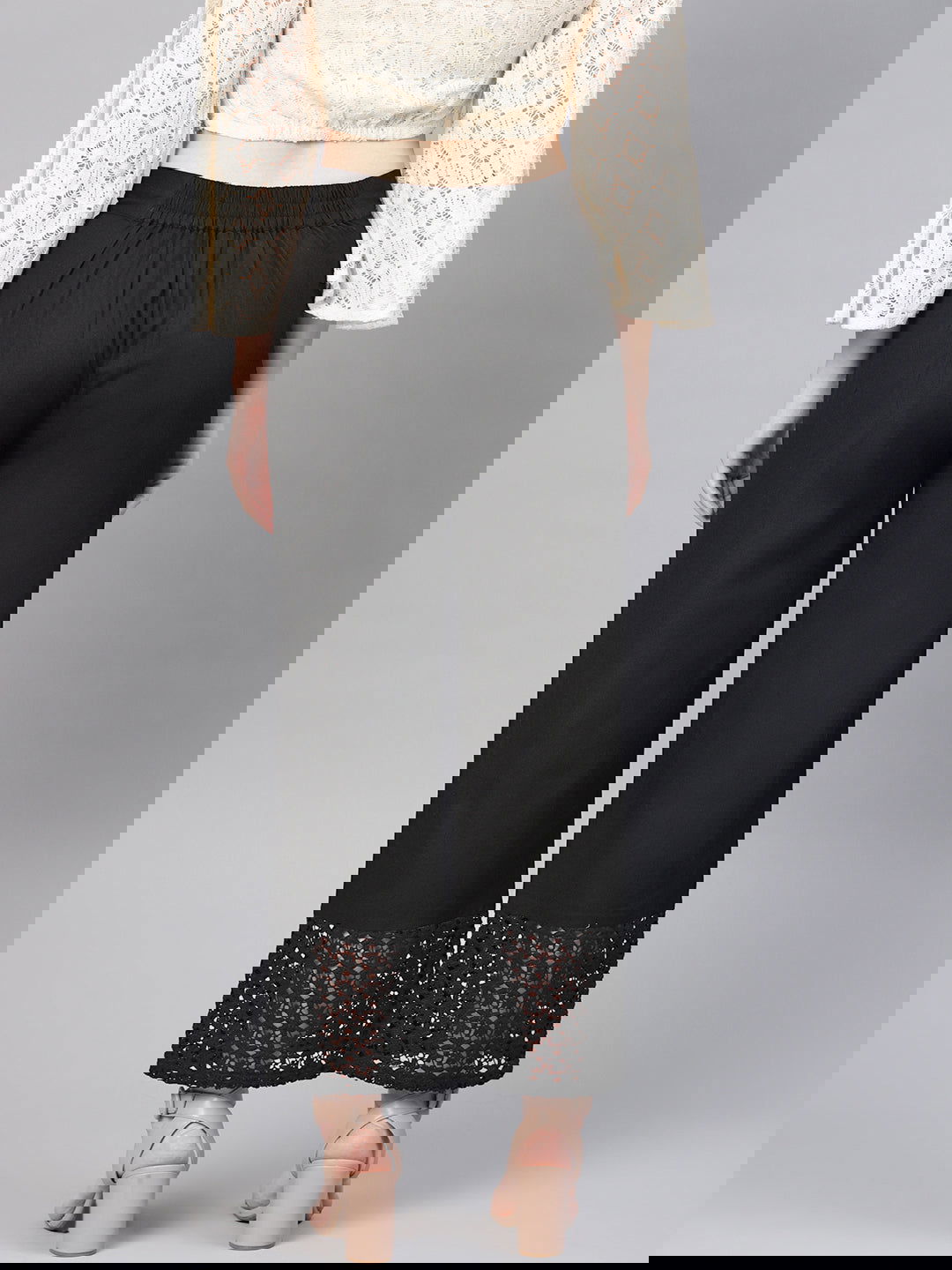 Juniper Black Cotton Flex Solid Wide Leg Women Palazzo With One Pocket