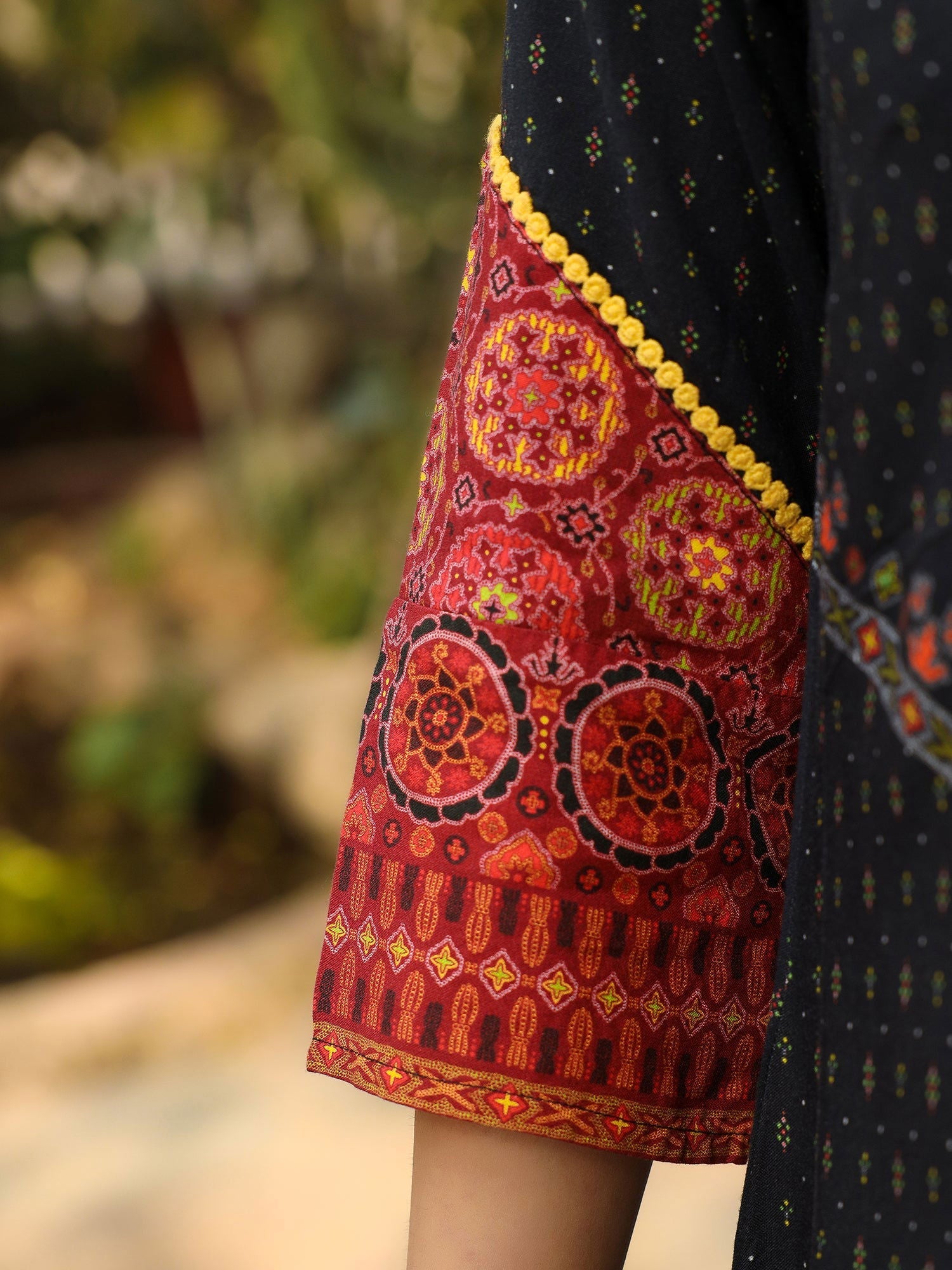 Juniper Black Ethnic Motif Placement Printed Rayon Kurta With Pant And Dupatta With Bead & Sequence Work