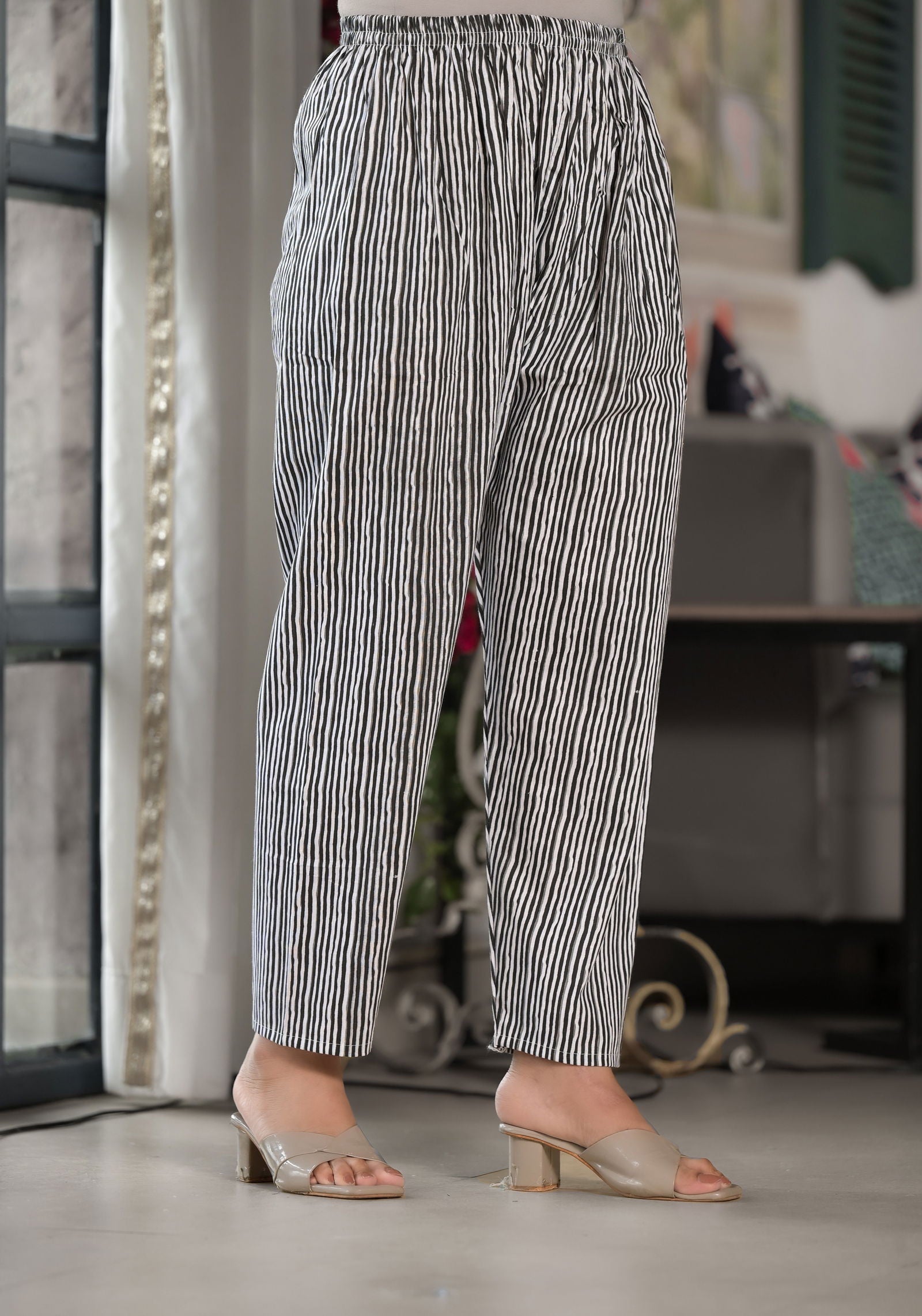 Juniper Black Ethnic Motif Printed Cotton Kurta, Pant And Dupatta Set With Mirror & Thread Work