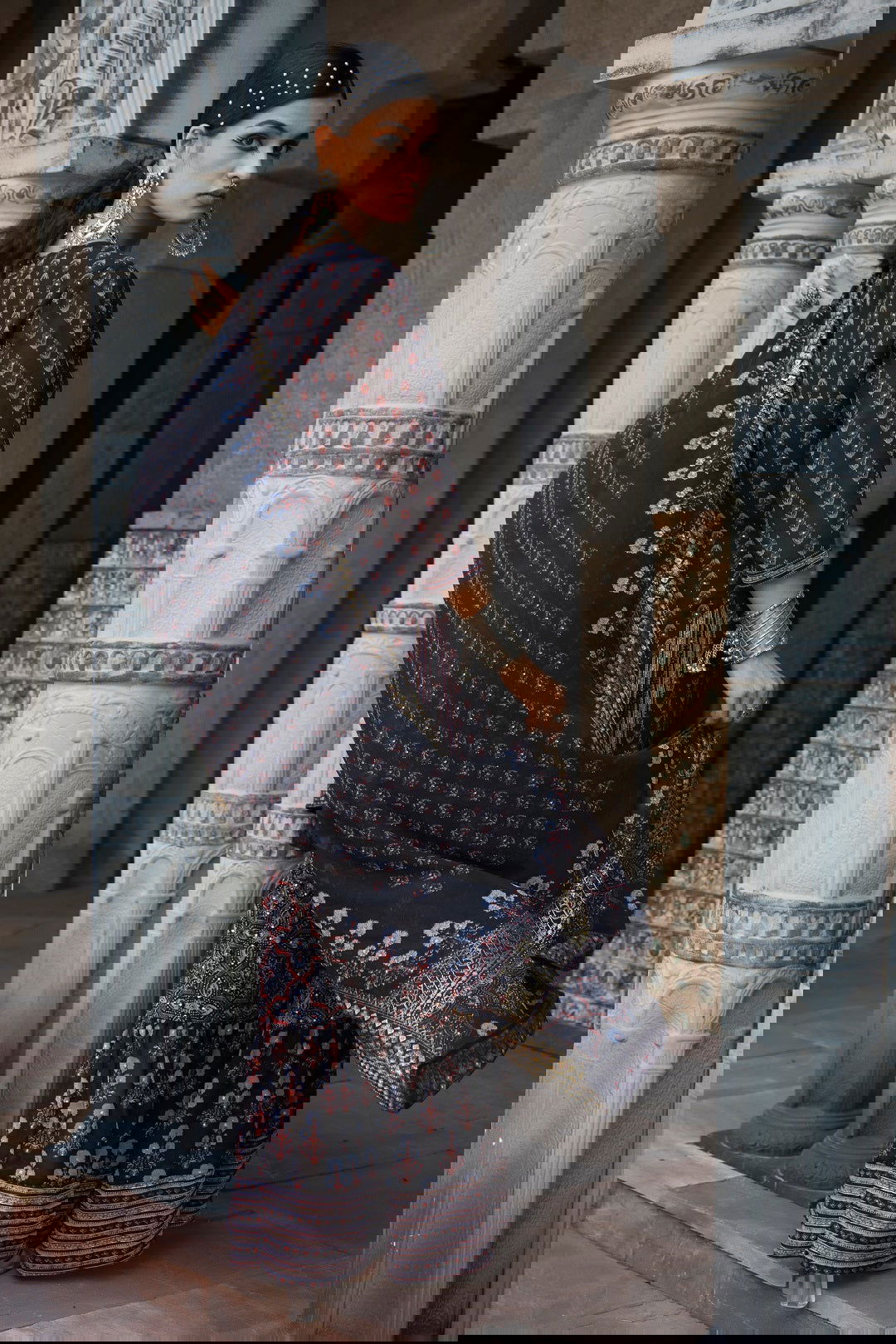 Juniper Black Ethnic Motif Printed Georgette Kurta Sharara & Dupatta Set.