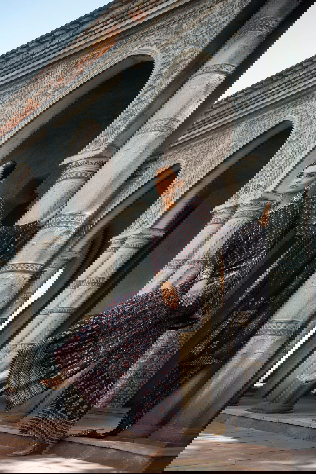 Juniper Black Ethnic Motif Printed Georgette Kurta Sharara & Dupatta Set.