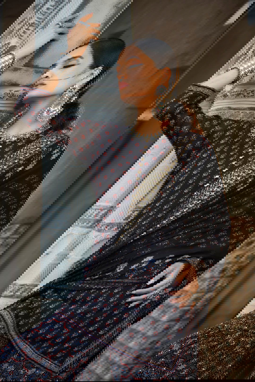 Juniper Black Ethnic Motif Printed Georgette Kurta Sharara & Dupatta Set.