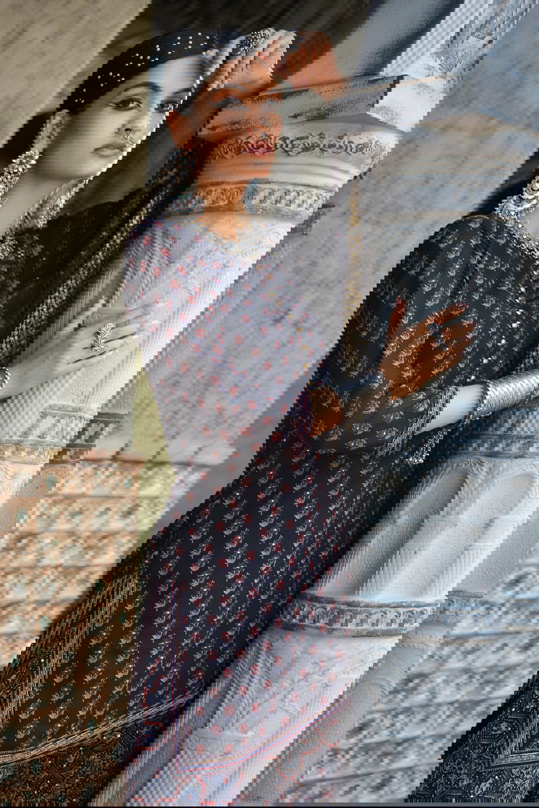 Juniper Black Ethnic Motif Printed Georgette Kurta Sharara & Dupatta Set.