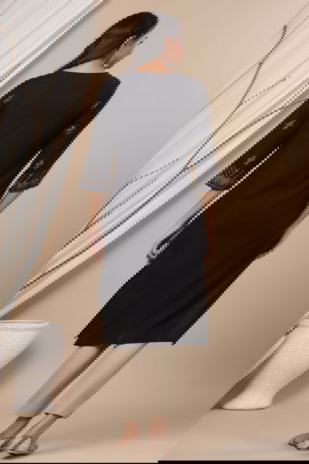 Juniper Black Ethnic Motif Printed Rayon Flex Straight Kurta.