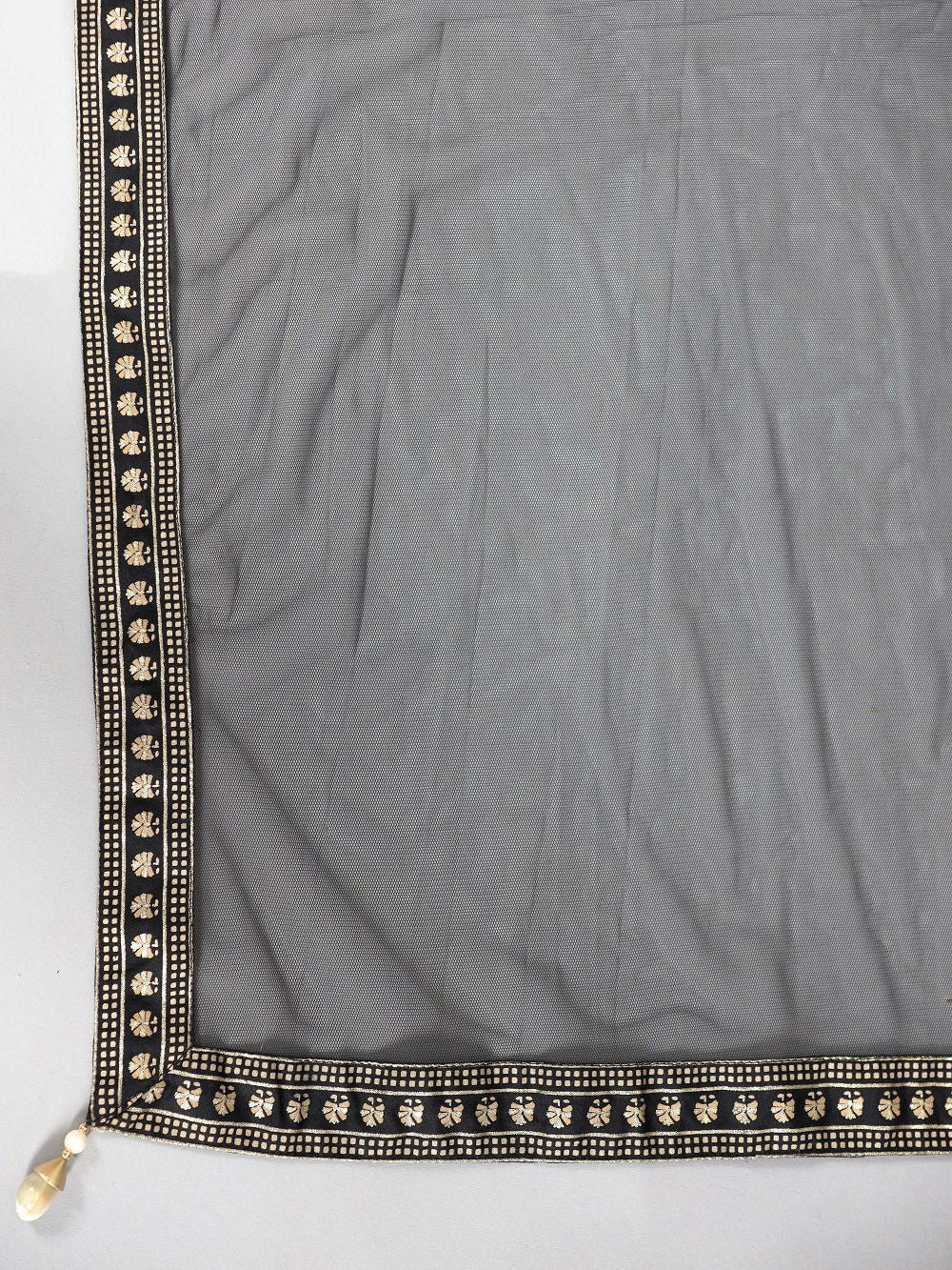 Juniper Black Ethnic Motif Printed Rayon Kurta, Pants & Dupatta Set With Zari Embroidery