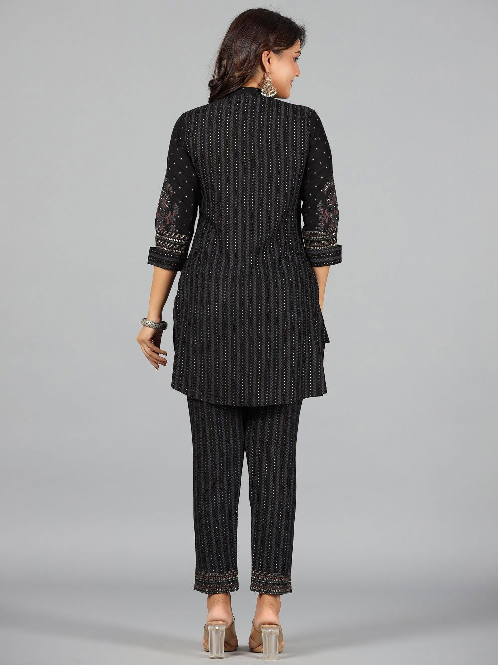 Juniper Black Ethnic Motif Printed Rayon Kurta Pants Set.