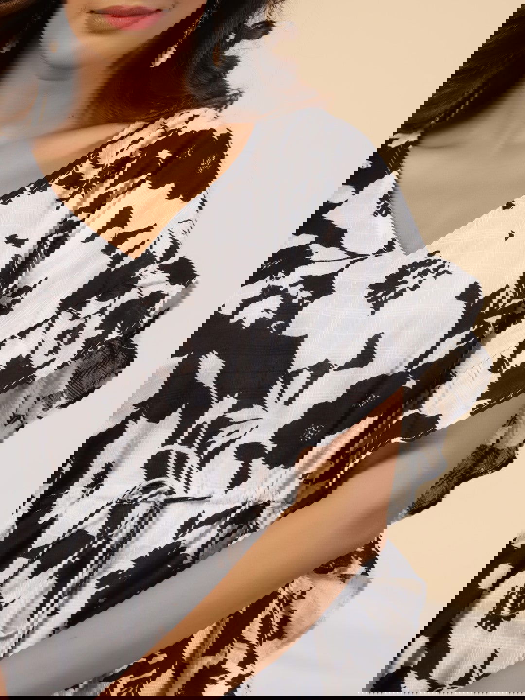 Juniper Black Floral Printed Cotton Dobby Kaftan Tunic